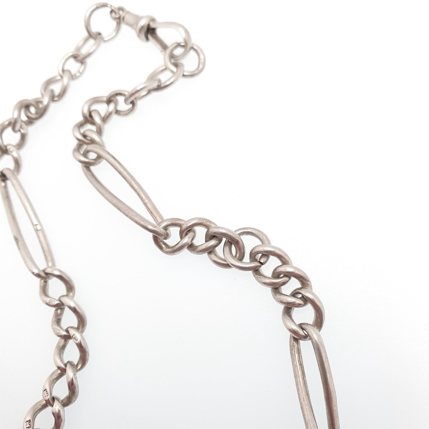 Antique Victorian Sterling Silver Albert Chain Necklace Figaro Curb Link Twisted 45cm 34.49g Dog Clip Long Old Vintage