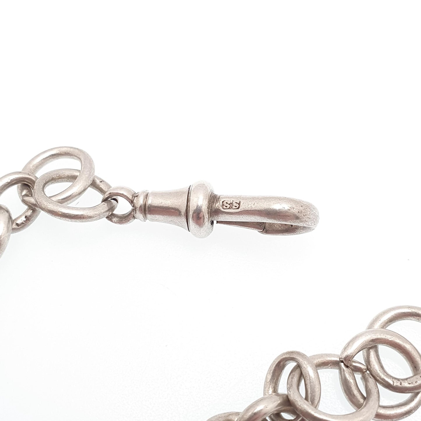 Antique Victorian Sterling Silver Albert Chain Necklace Figaro Curb Link Twisted 45cm 34.49g Dog Clip Long Old Vintage