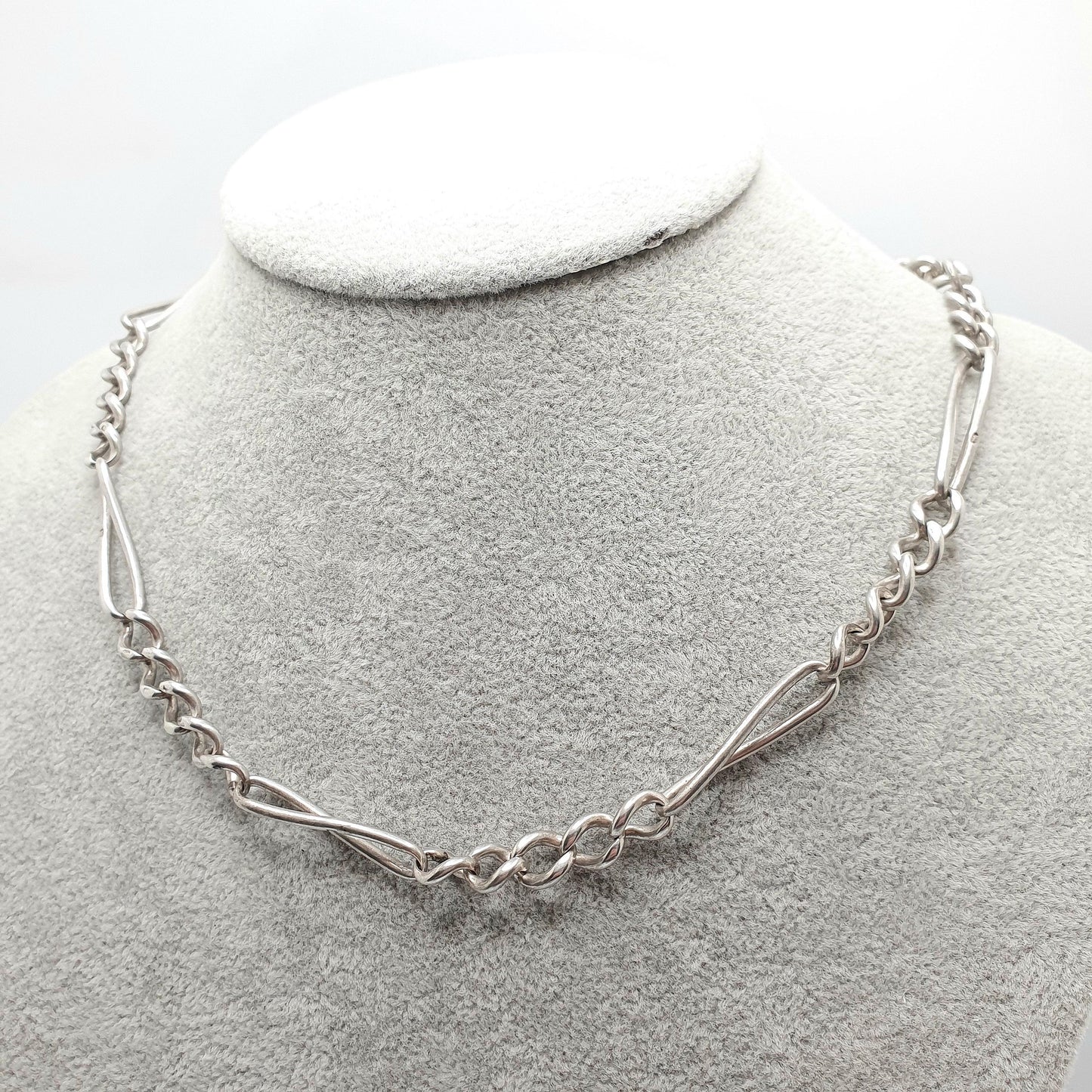 Antique Victorian Sterling Silver Albert Chain Necklace Figaro Curb Link Twisted 45cm 34.49g Dog Clip Long Old Vintage