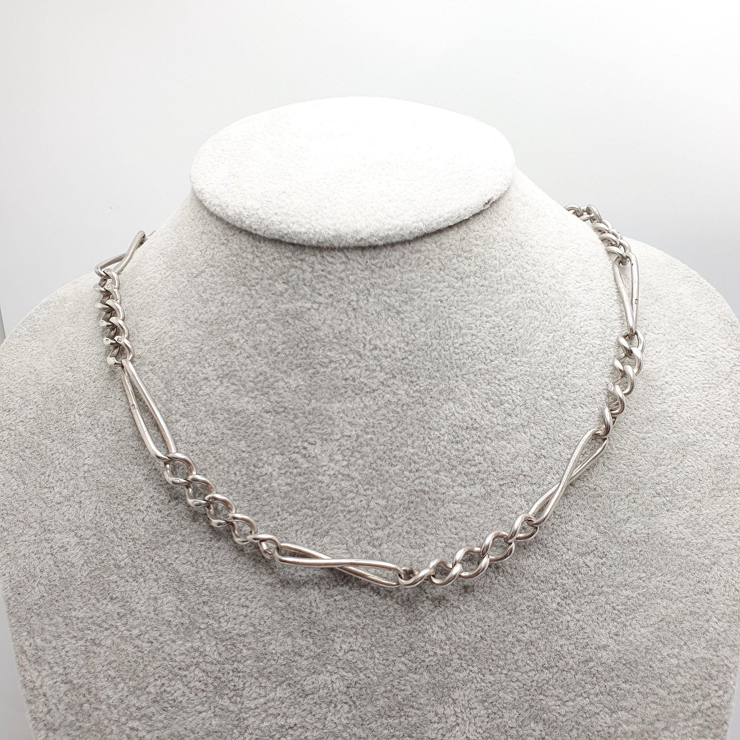 Antique Victorian Sterling Silver Albert Chain Necklace Figaro Curb Link Twisted 45cm 34.49g Dog Clip Long Old Vintage