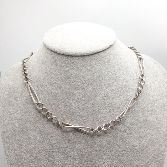 Antique Victorian Sterling Silver Albert Chain Necklace Figaro Curb Link Twisted 45cm 34.49g Dog Clip Long Old Vintage