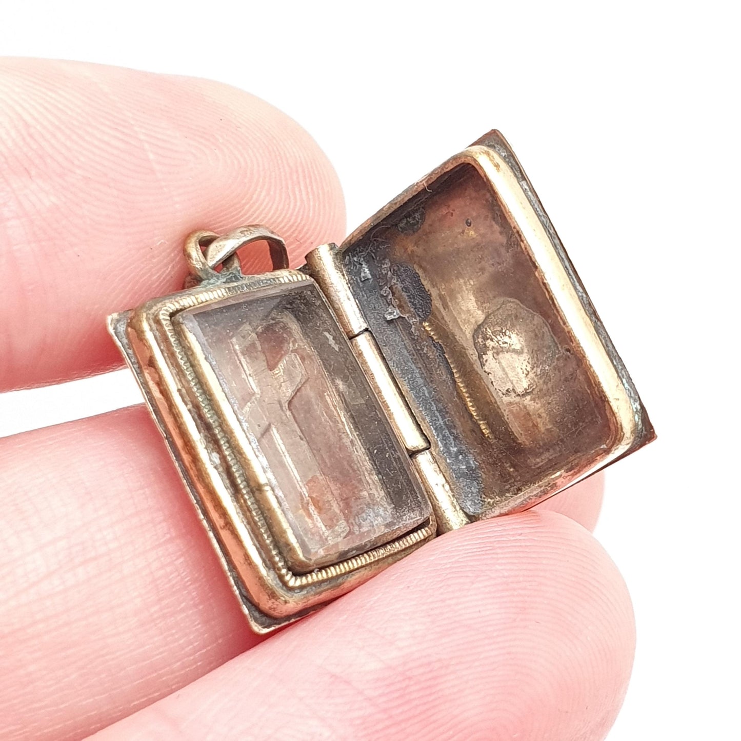 Antique 9ct 9k Gold Book Locket Pendant Victorian Crucifix Blue Enamel Solid 375 Back & Front Picture Photo Vintage Necklace