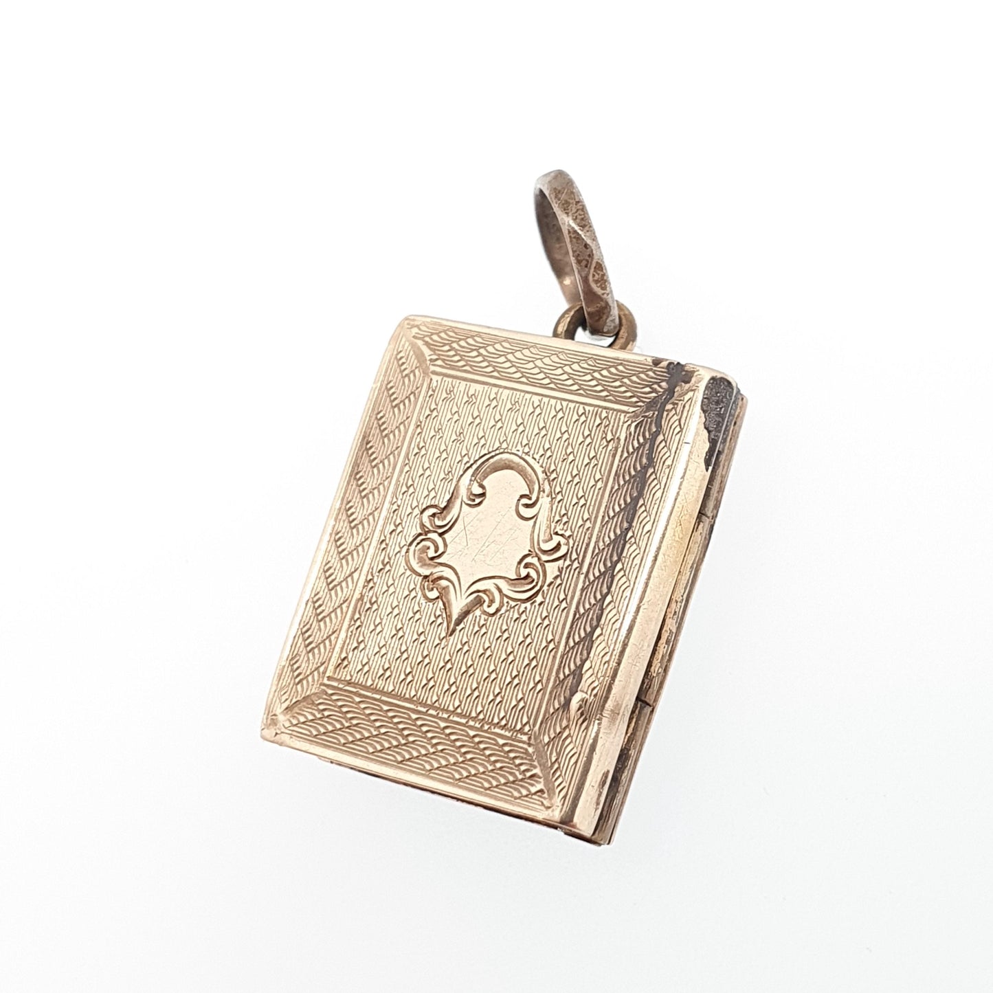 Antique 9ct 9k Gold Book Locket Pendant Victorian Crucifix Blue Enamel Solid 375 Back & Front Picture Photo Vintage Necklace