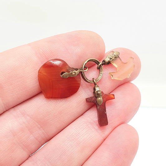 Antique Victorian Hope Faith and Charity Agate Charm Pendant Necklace Genuine Gemstone Quartz Split Ring Heart Cross Anchor
