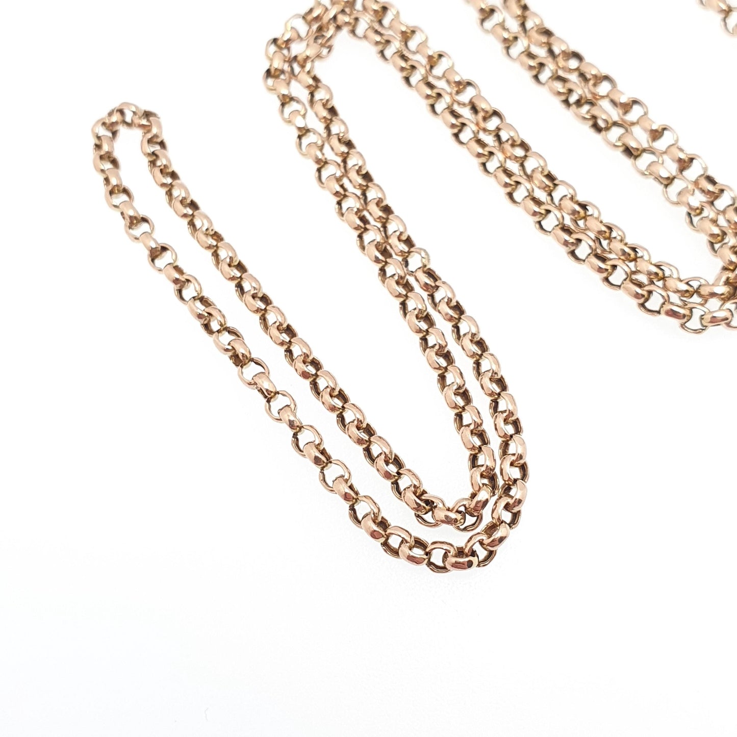 Antique 9ct 9k Gold Chain Necklace Victorian Rolo Belcher Link Solid 375 55cm 21.65" 6.33g Genuine Vintage Womens Jewelry