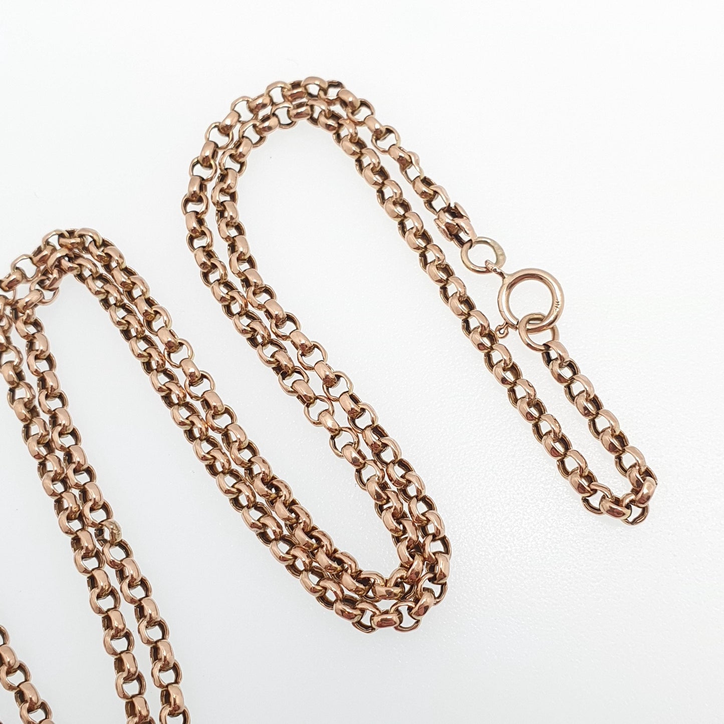 Antique 9ct 9k Gold Chain Necklace Victorian Rolo Belcher Link Solid 375 55cm 21.65" 6.33g Genuine Vintage Womens Jewelry