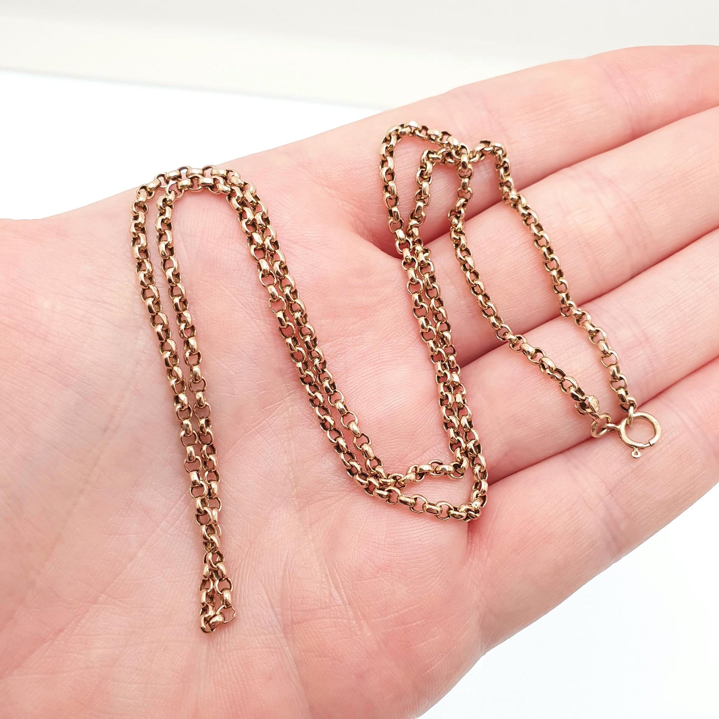 Antique 9ct 9k Gold Chain Necklace Victorian Rolo Belcher Link Solid 375 55cm 21.65" 6.33g Genuine Vintage Womens Jewelry
