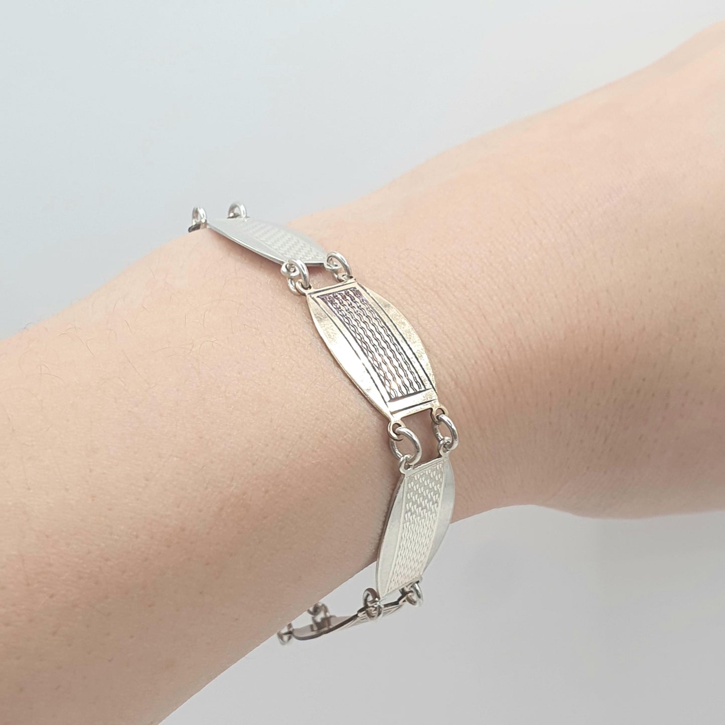 Antique Art Deco Solid Silver & Rolled Gold Bracelet Engine Turned Geometric Pattern Vintage Womens Unisex Jewellery Jewelry