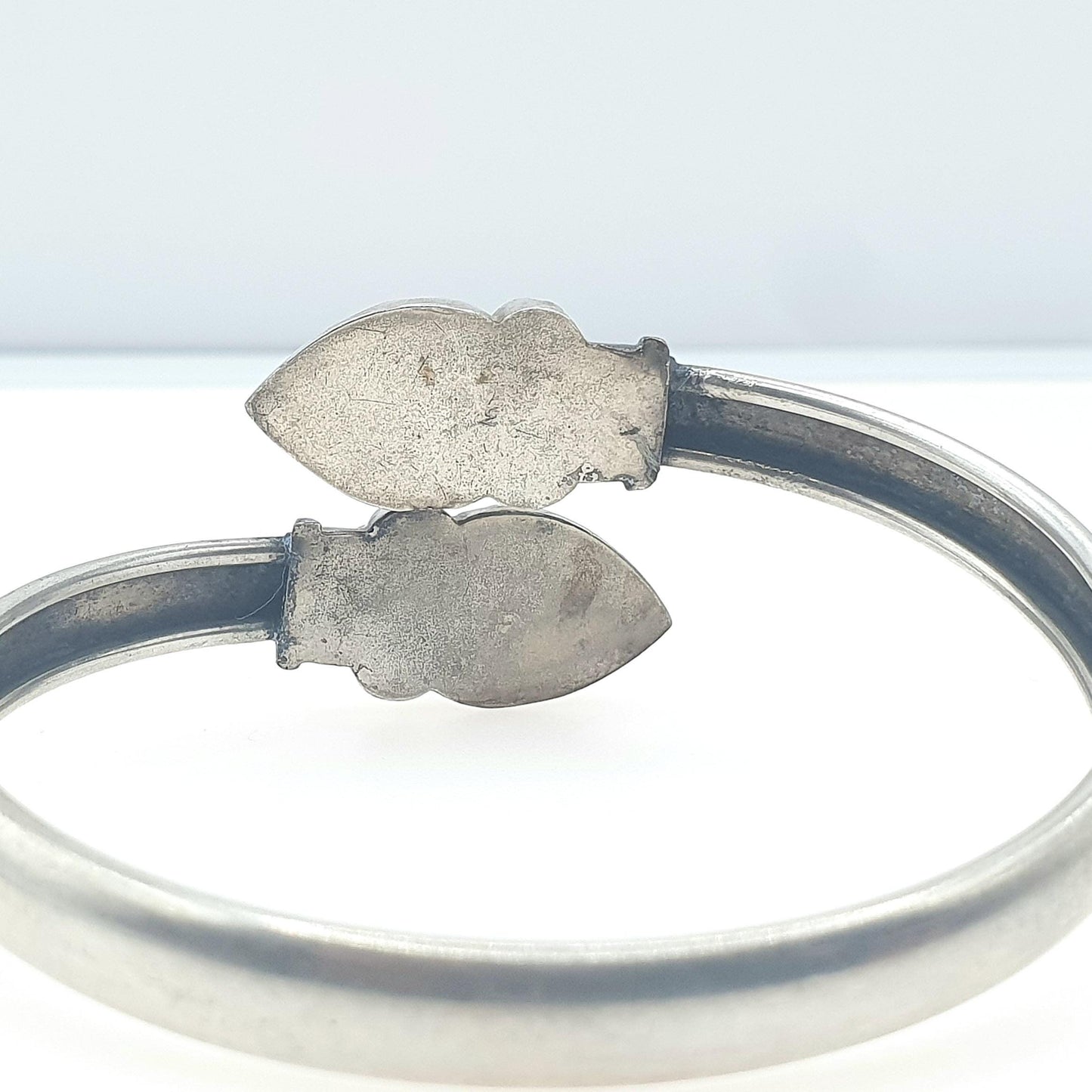 Antique Victorian Silver Plate Crossover Bangle Bracelet Bypass Snake Head Style Shape Vintage Womens Unisex Jewelry Jewellery