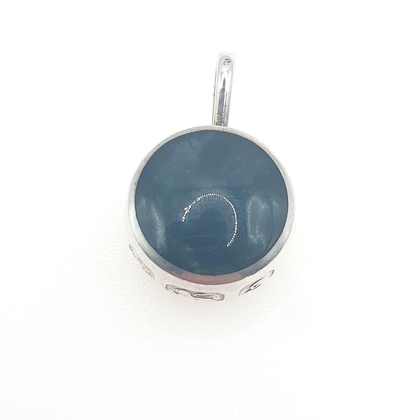 Vintage Sterling Silver Moss Agate Tiger Eye Pendant Necklace Round Fob Style Quartz Gemstones Womens Unisex Jewelry Jewellery