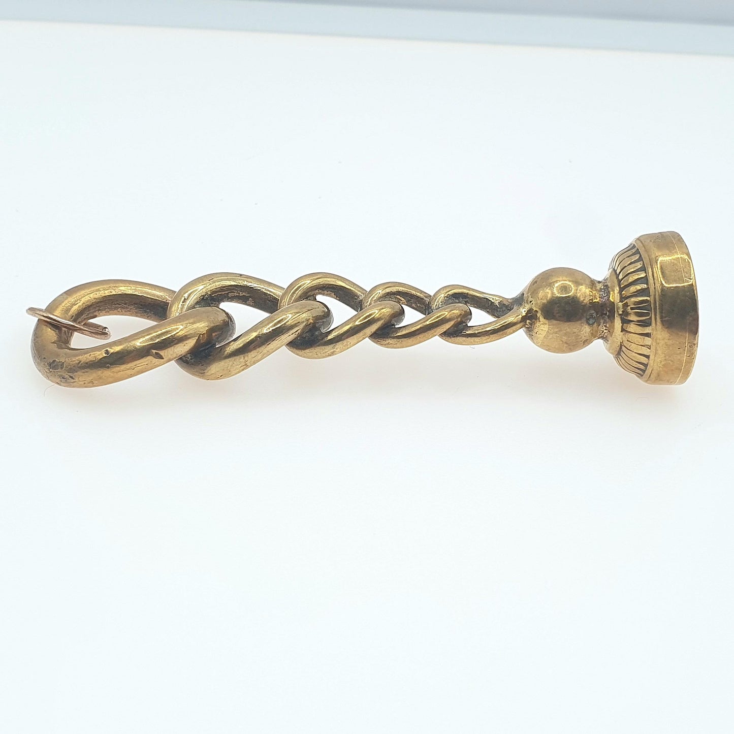 Antique Victorian Brass Letter Seal Pendant Curb Link Intaglio Initial "B" Gold Tone Base Met Stamp Vintage Unisex Womens Jewelry Jewellery