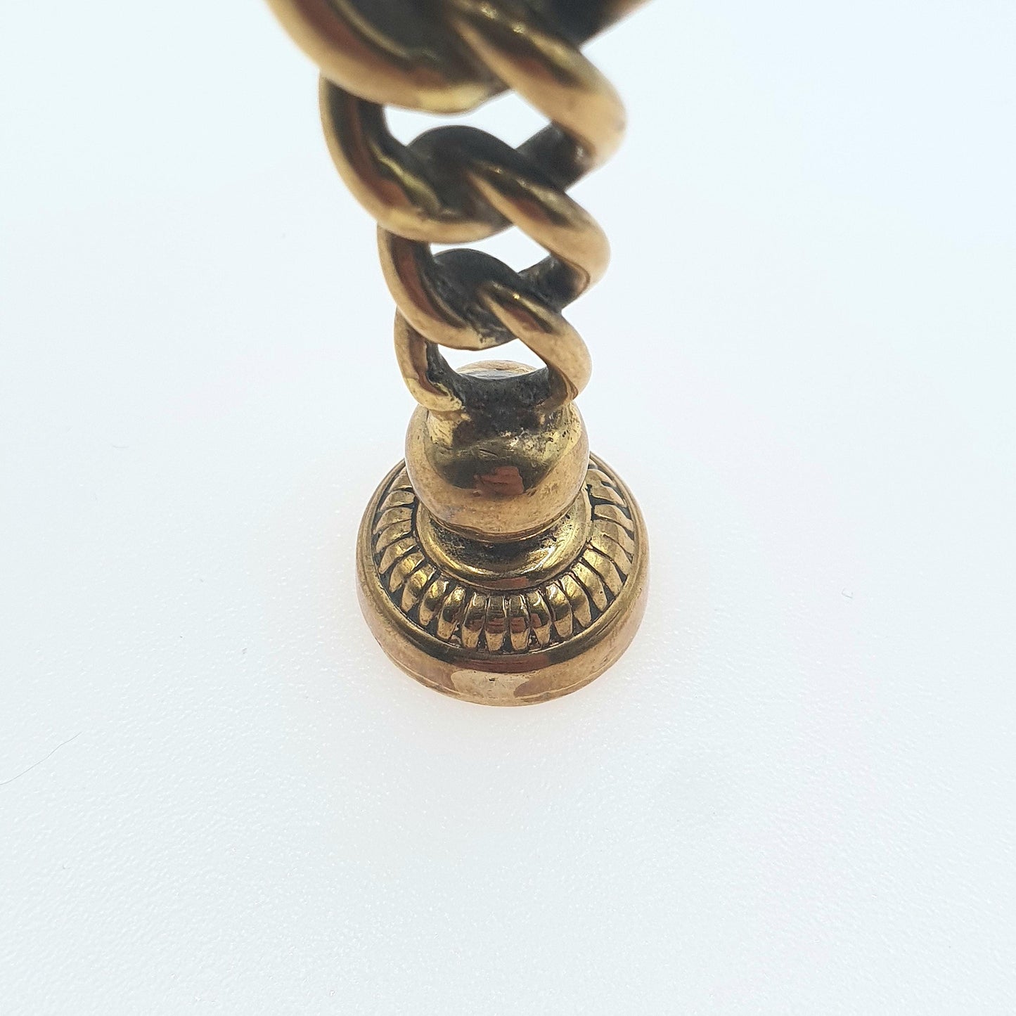 Antique Victorian Brass Letter Seal Pendant Curb Link Intaglio Initial "B" Gold Tone Base Met Stamp Vintage Unisex Womens Jewelry Jewellery