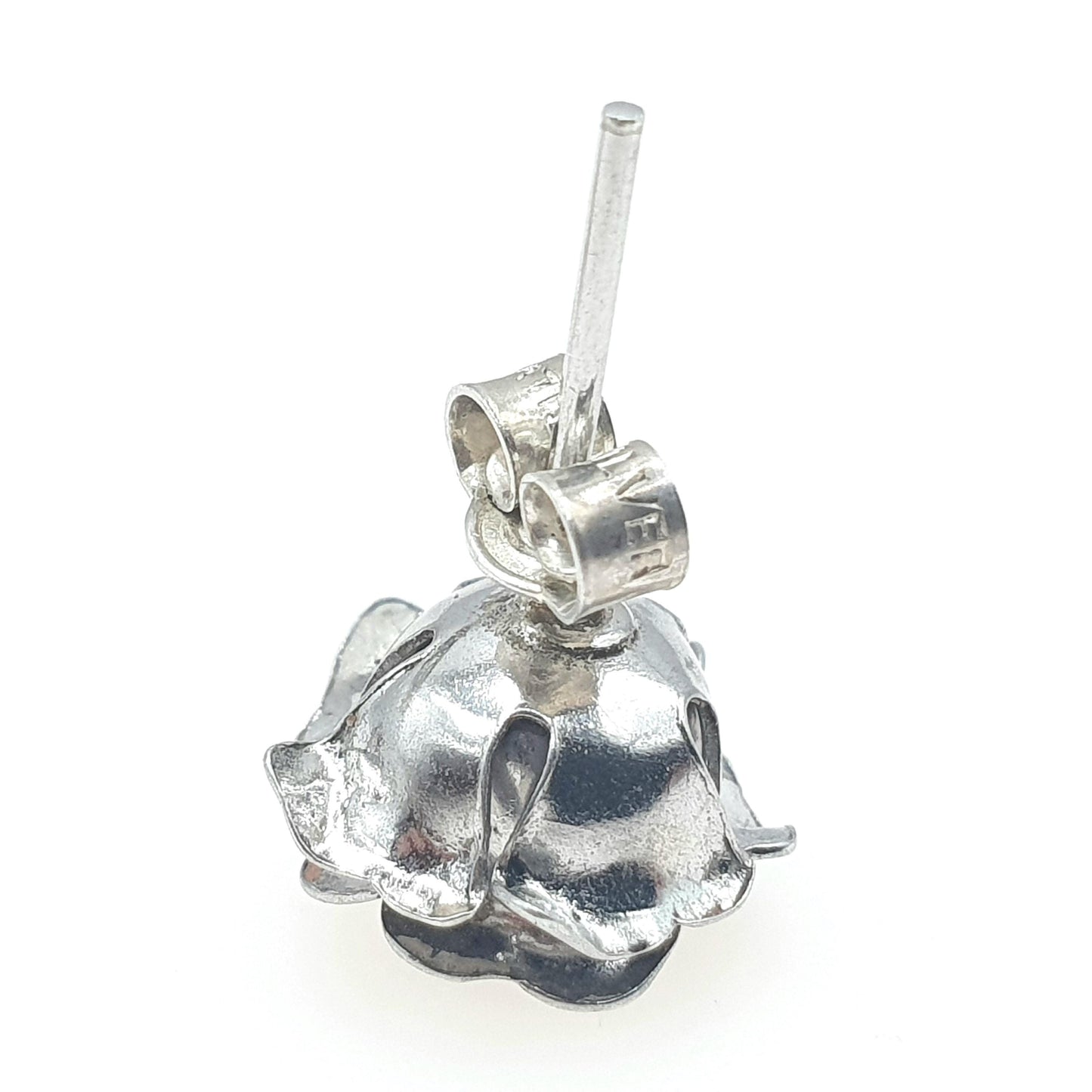RESERVED/SOLD DON Vintage Solid Silver Rose Flower Stud Earrings Handmade Floral Bloom Rosebuds Sweet Gift