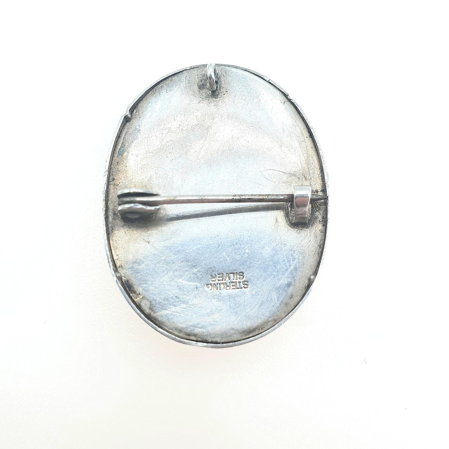 Old Vintage Sterling Silver Faux Cameo Brooch CHARLES HORNER Woman Hat Early Plastic Mould C.H Womens Unisex Jewelry Jewellery