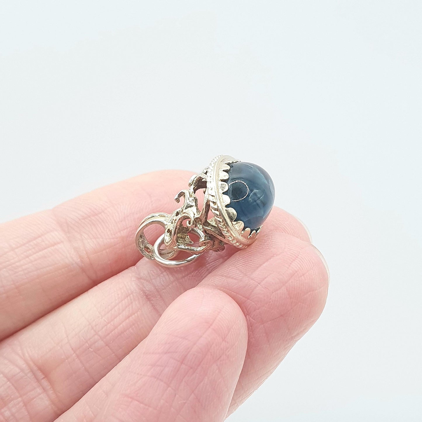 Vintage Sterling Silver Sapphire Paste Fob Pendant Victorian Style Albert Chain Blue Necklace Vintage Ladies Womens Jewelry Jewellery