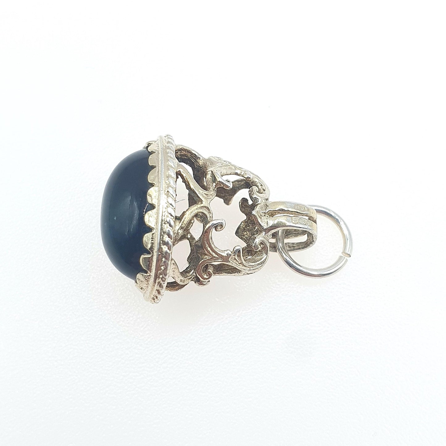 Vintage Sterling Silver Sapphire Paste Fob Pendant Victorian Style Albert Chain Blue Necklace Vintage Ladies Womens Jewelry Jewellery