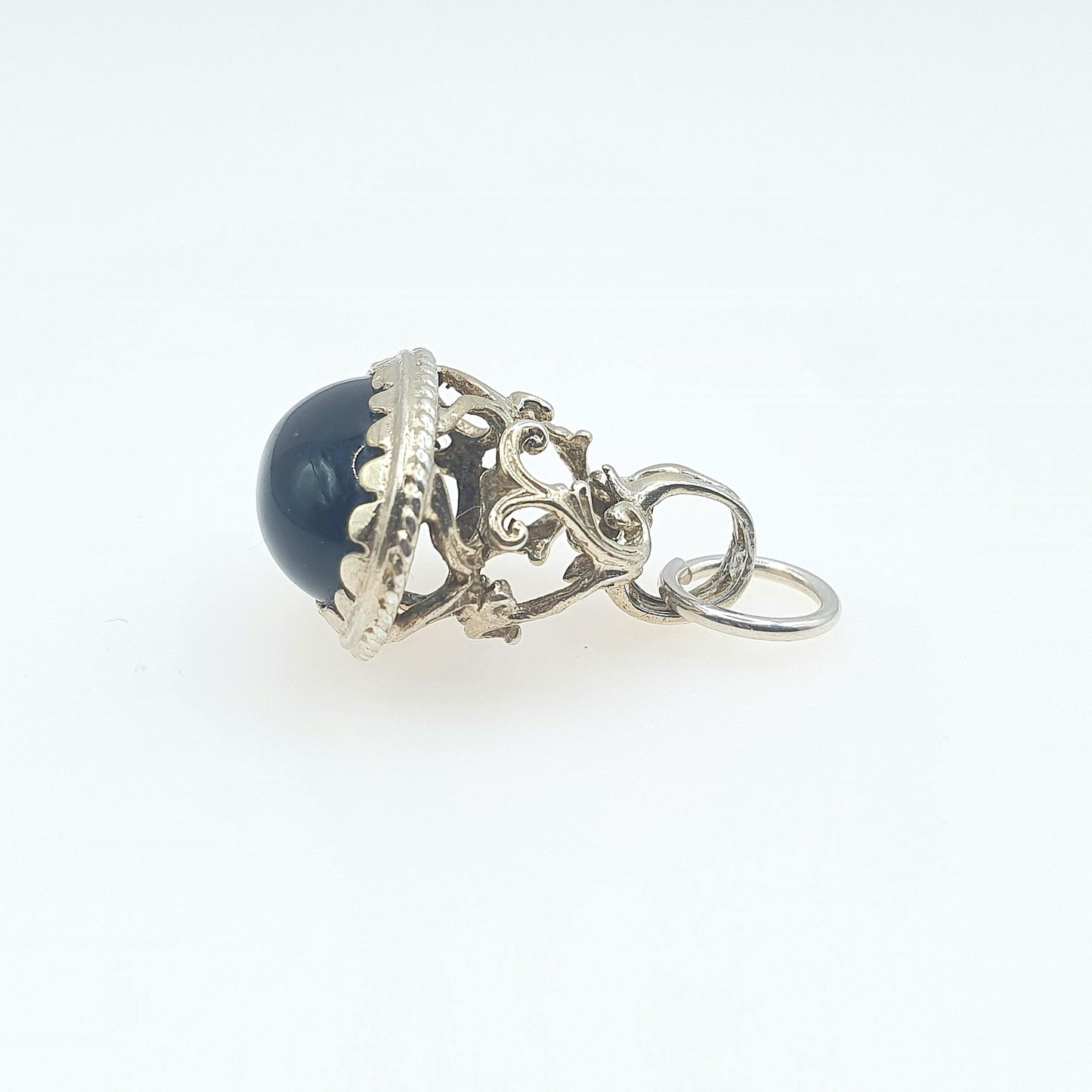 Vintage Sterling Silver Sapphire Paste Fob Pendant Victorian Style Albert Chain Blue Necklace Vintage Ladies Womens Jewelry Jewellery