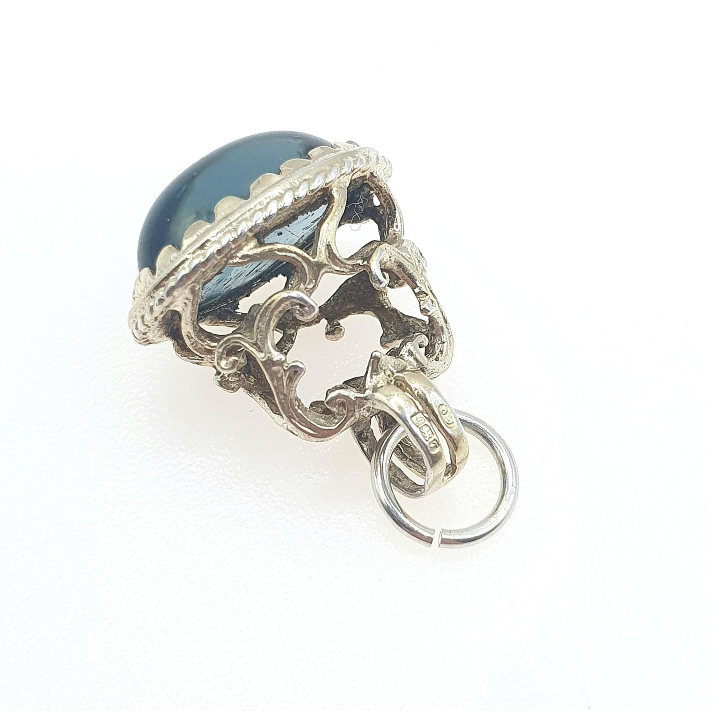 Vintage Sterling Silver Sapphire Paste Fob Pendant Victorian Style Albert Chain Blue Necklace Vintage Ladies Womens Jewelry Jewellery