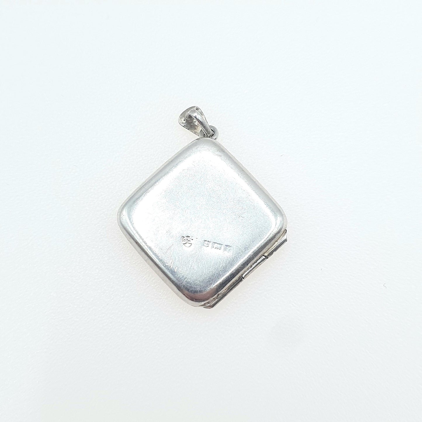 Vintage Sterling Silver Square Locket Necklace Pendant Engraved Picture Photo Keepsake Gift Womens Unisex Jewelry Jewellery
