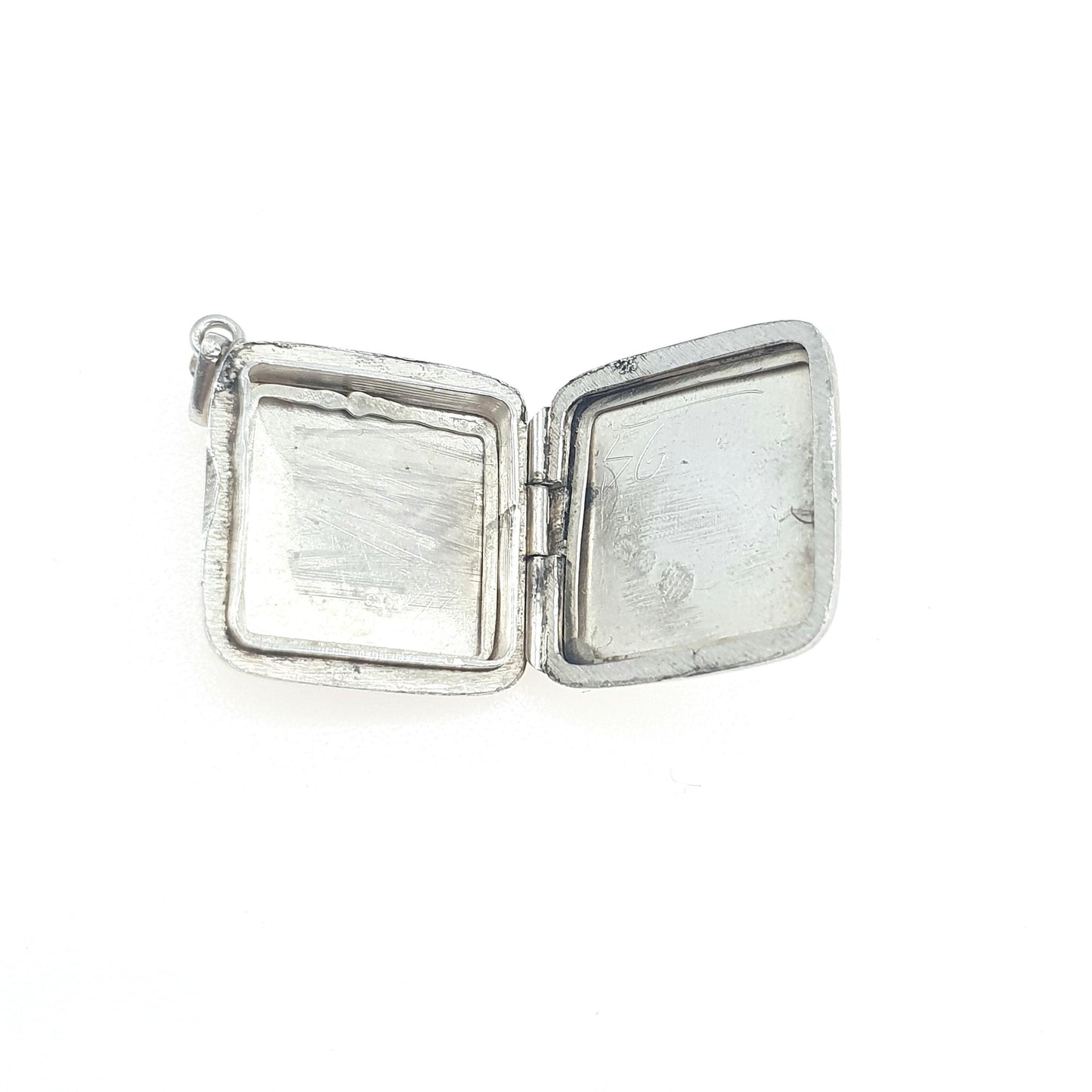 Vintage Sterling Silver Square Locket Necklace Pendant Engraved Picture Photo Keepsake Gift Womens Unisex Jewelry Jewellery