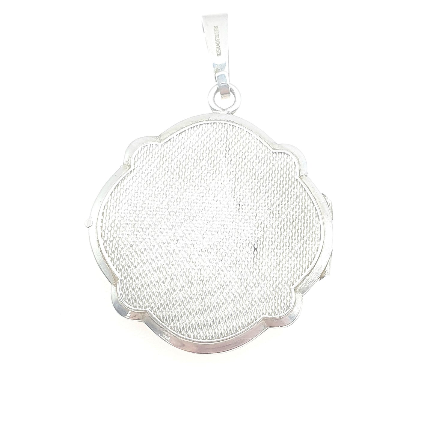 Vintage Sterling Silver Rose Locket Flower Embossed Sunburst Pattern Necklace Pendant Photo Gift Jewelry Womens Jewellery Ladies Large
