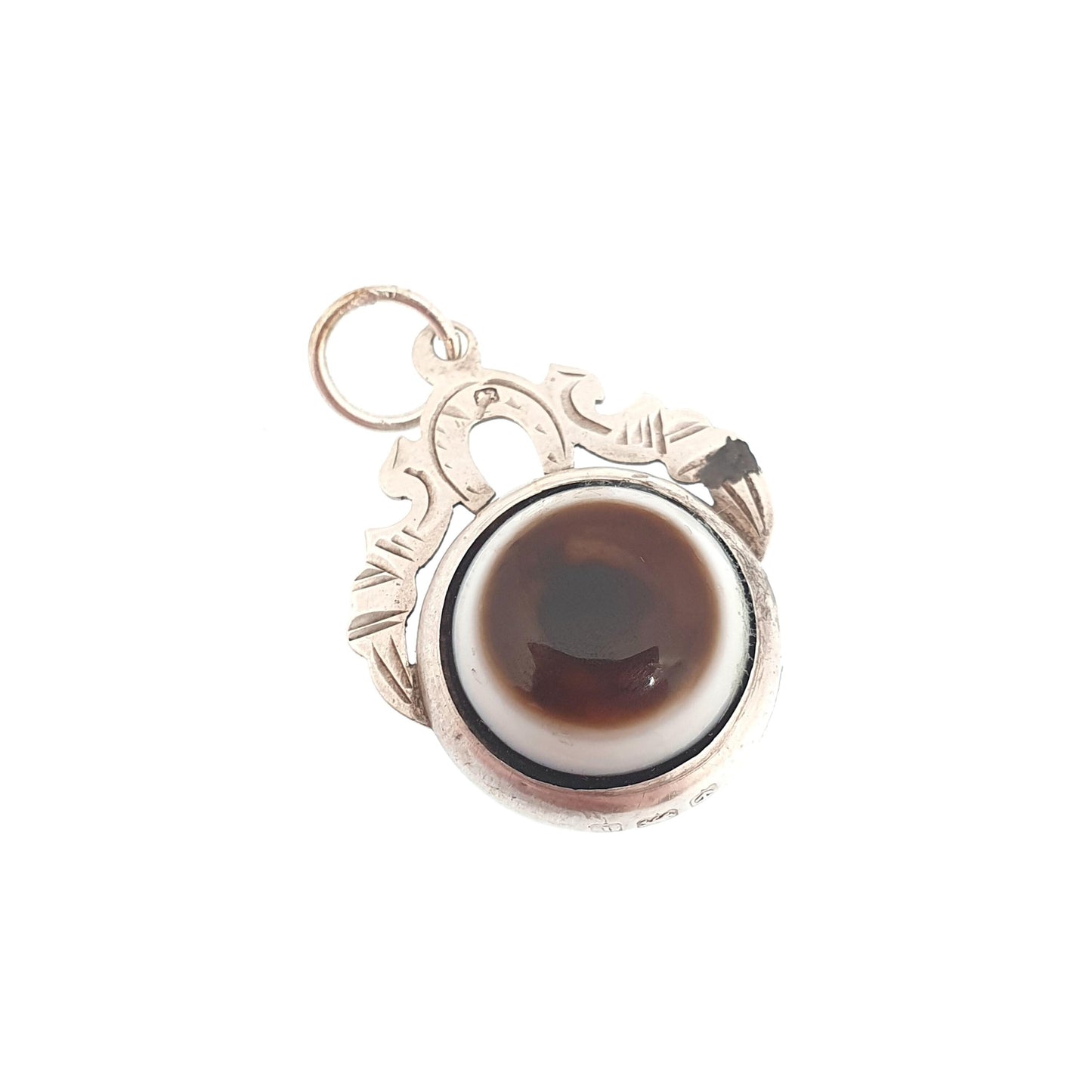 Antique Bullseye Agate Sterling Silver Pendant Necklace Fob Carnelian Womens Jewellery Jewelry Quartz Gemstone