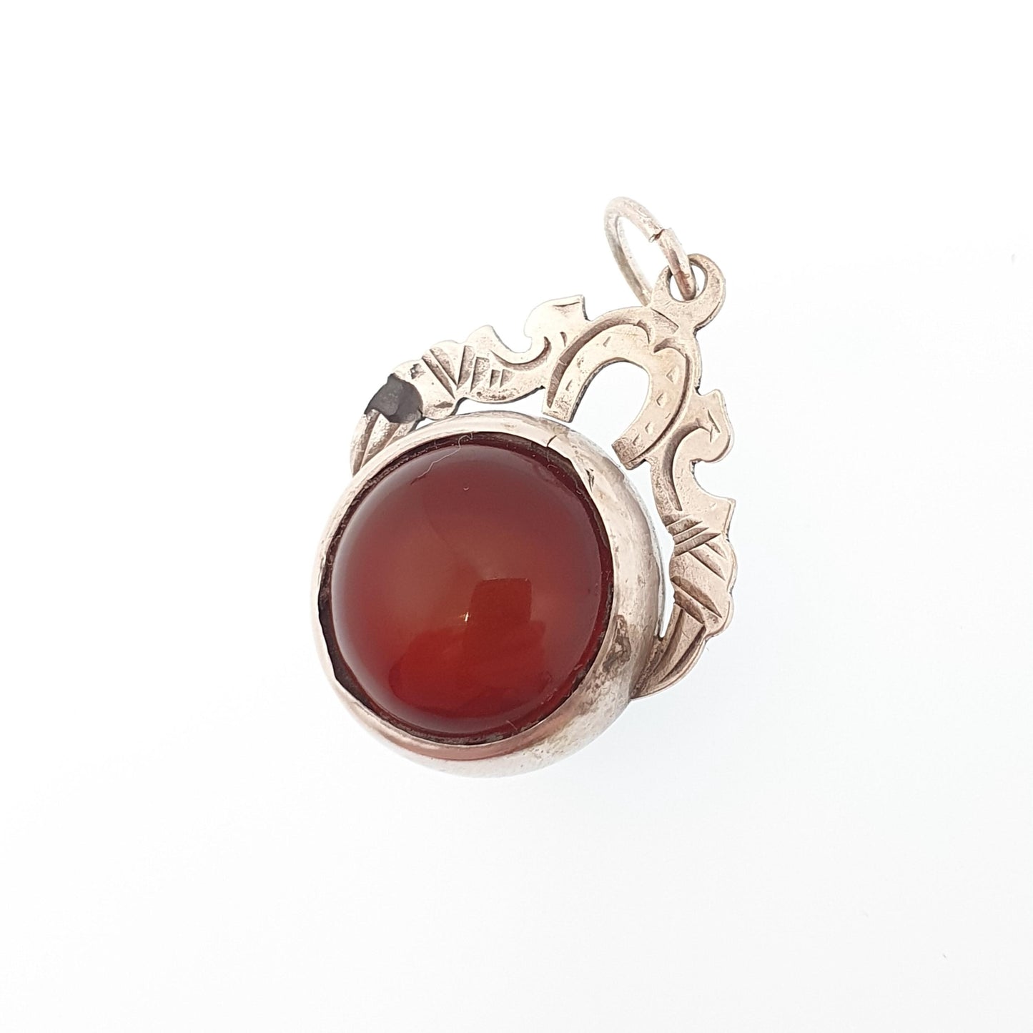Antique Bullseye Agate Sterling Silver Pendant Necklace Fob Carnelian Womens Jewellery Jewelry Quartz Gemstone