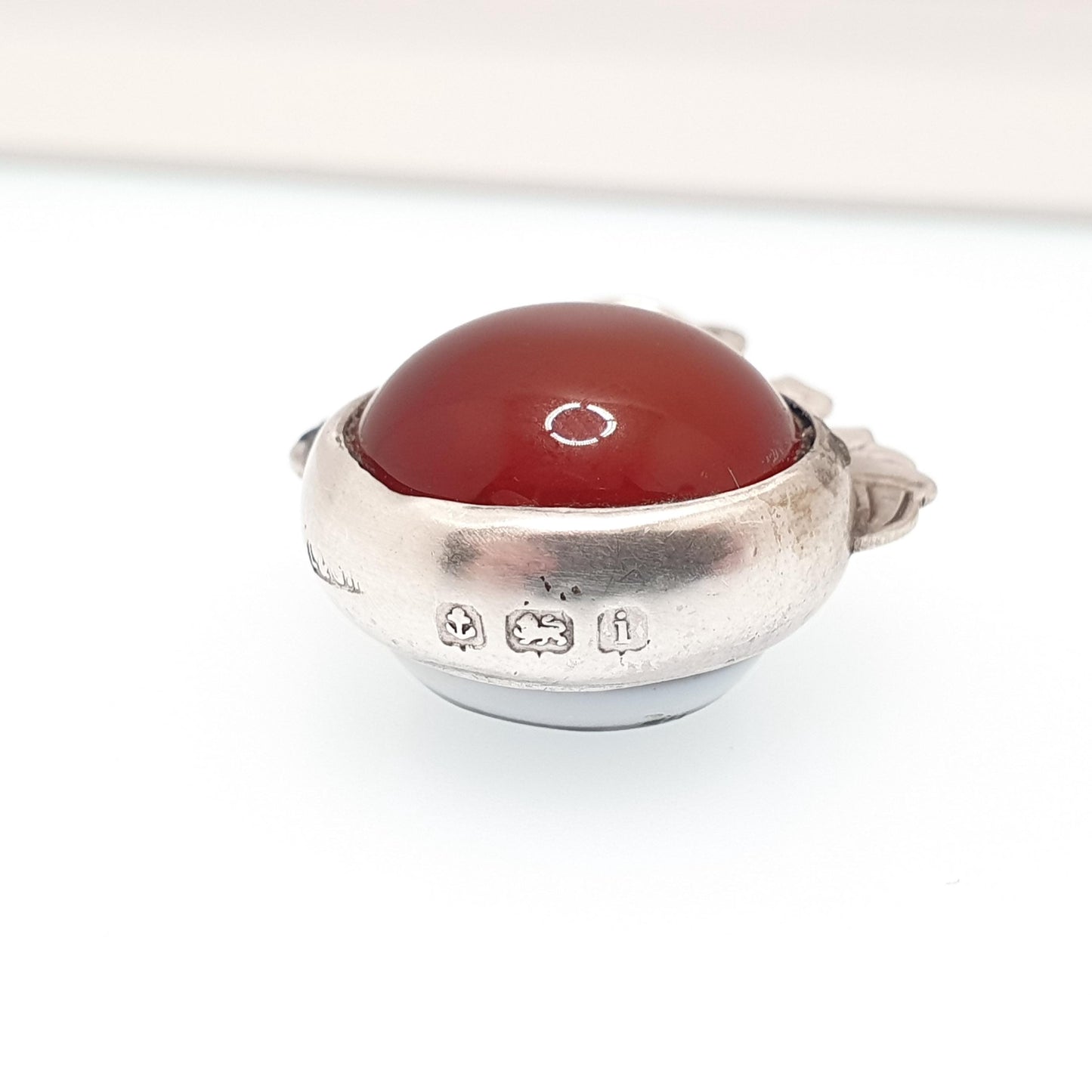 Antique Bullseye Agate Sterling Silver Pendant Necklace Fob Carnelian Womens Jewellery Jewelry Quartz Gemstone