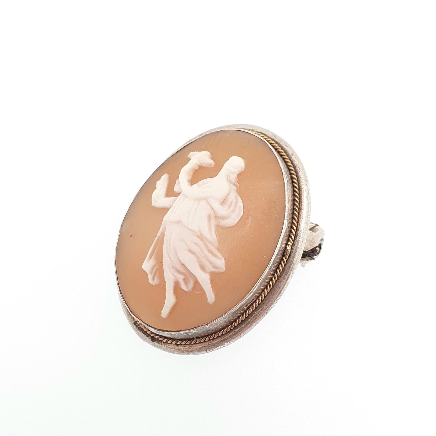 Antique Sterling Silver Grace Cameo Necklace Pendant Brooch Shell Hand Carved Italian Solid 925 Small