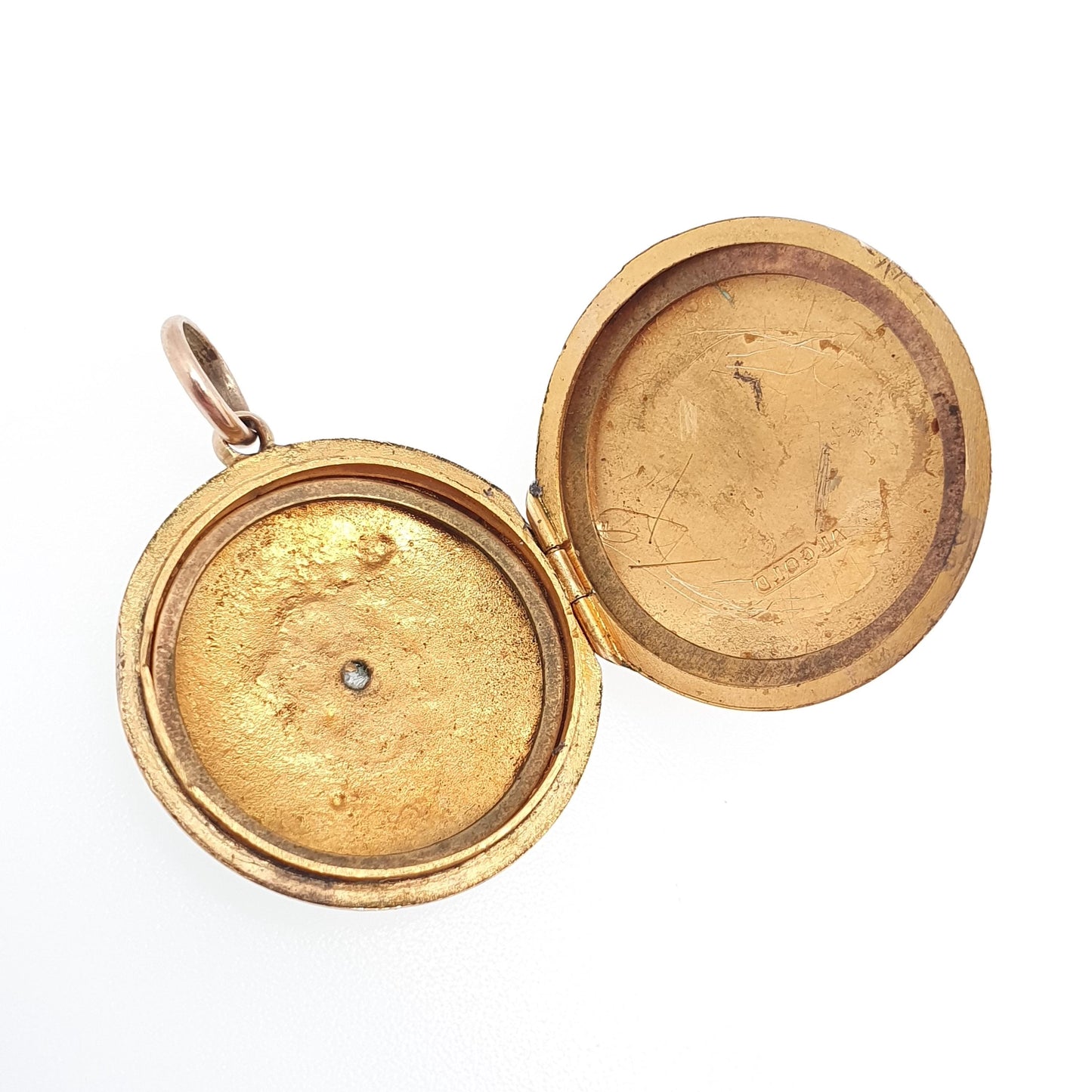 Antique 9ct 9k Gold Diamond Locket Pendant Solid 375 Back & Front Star Centre Necklace Jewelry Jewellery