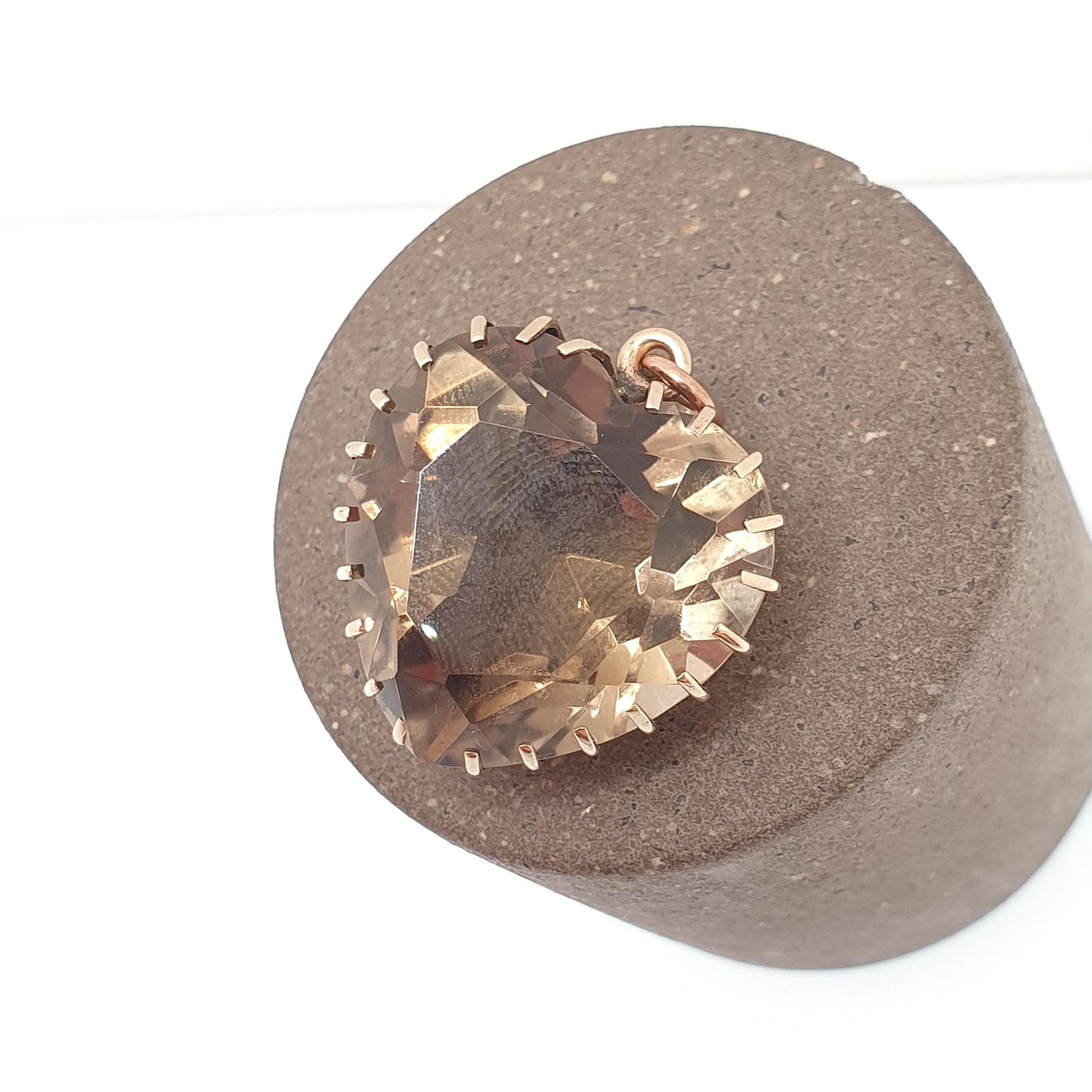 Antique Victorian 9ct 9k Gold Smoky Quartz Heart Pendant Necklace Large Big Gemstone Solid 9kt Vintage
