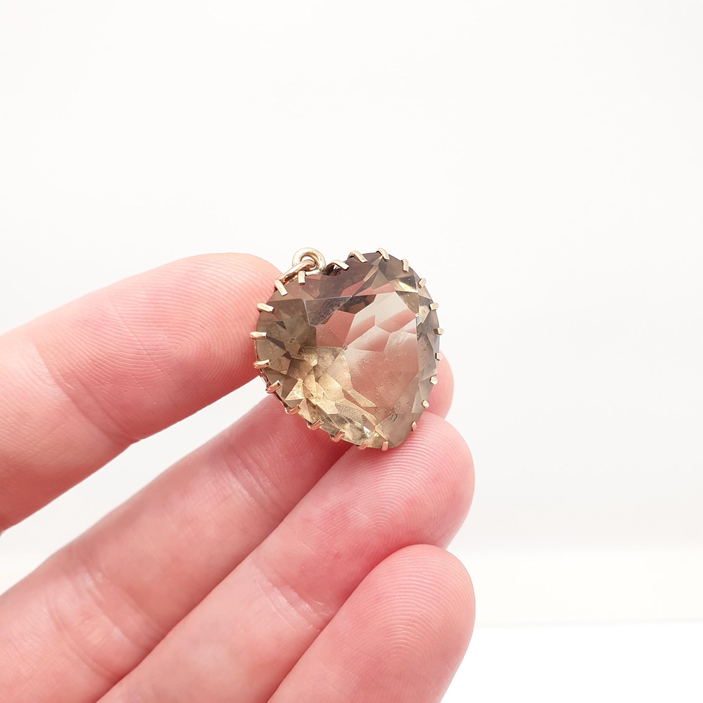 Antique Victorian 9ct 9k Gold Smoky Quartz Heart Pendant Necklace Large Big Gemstone Solid 9kt Vintage