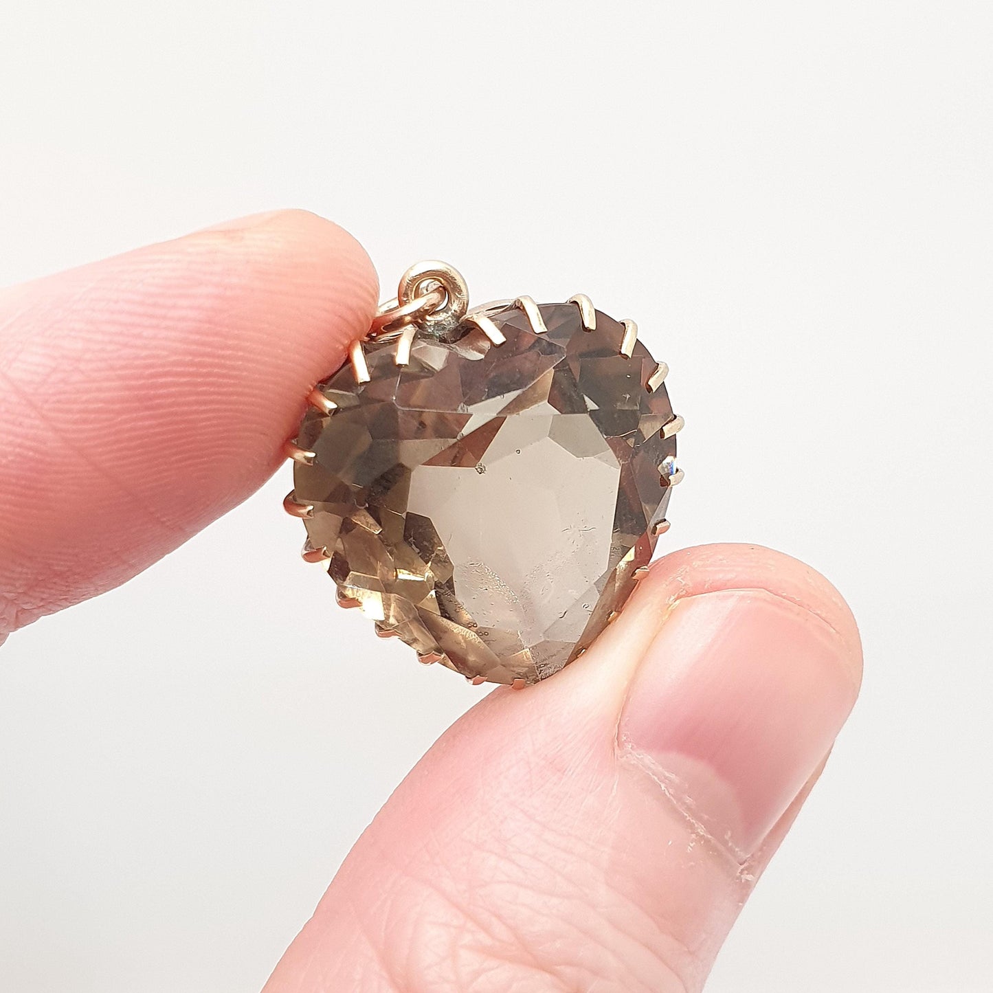 Antique Victorian 9ct 9k Gold Smoky Quartz Heart Pendant Necklace Large Big Gemstone Solid 9kt Vintage