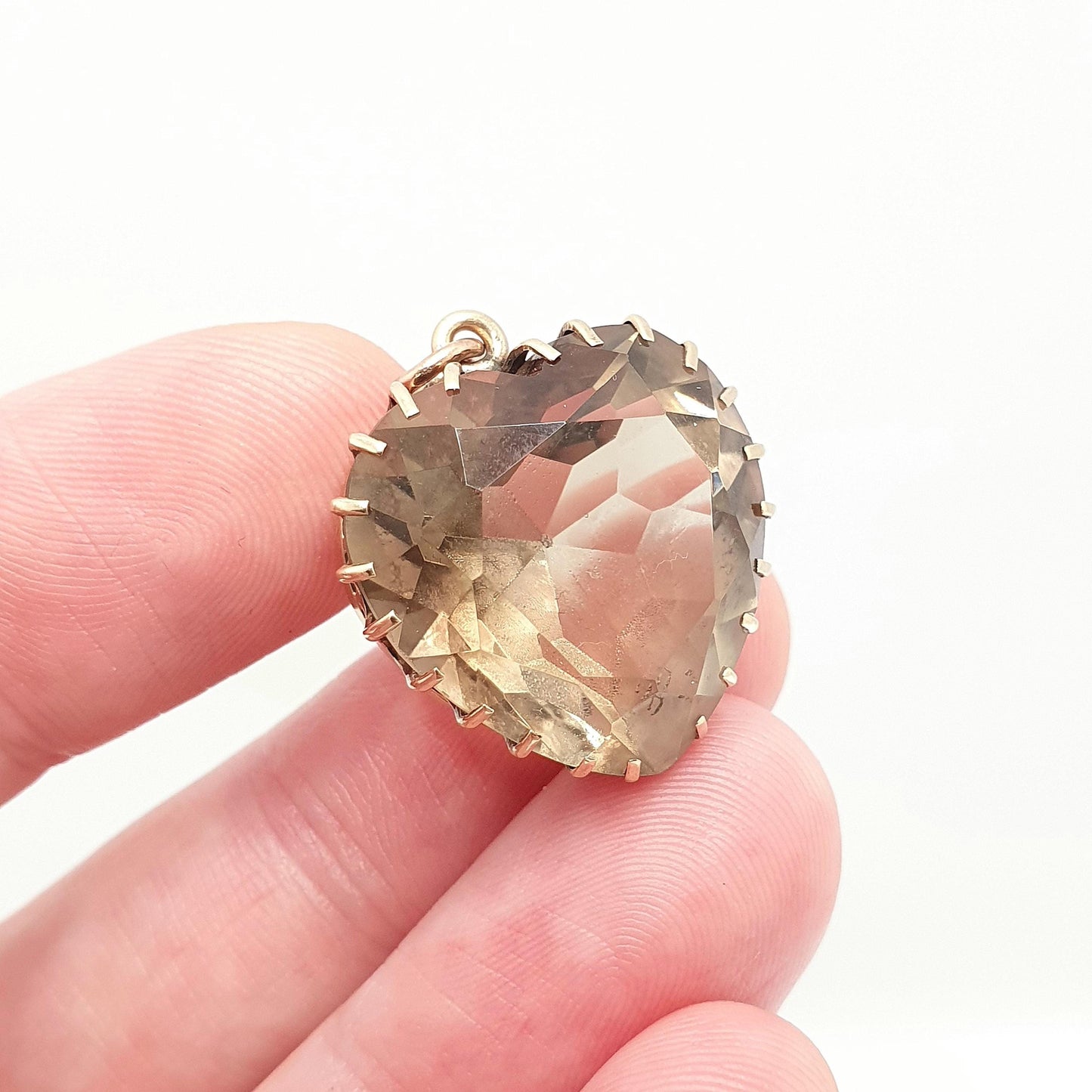 Antique Victorian 9ct 9k Gold Smoky Quartz Heart Pendant Necklace Large Big Gemstone Solid 9kt Vintage