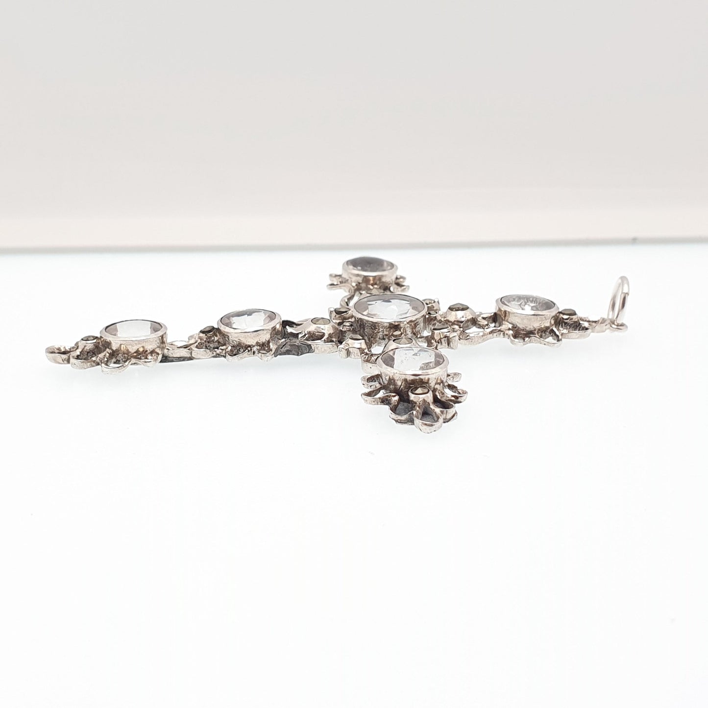 Antique Victorian Solid Silver Rock Crystal Crucifix Necklace Pendant Quartz Gemstone Very Large Big Jewelry Vintage Jewelry