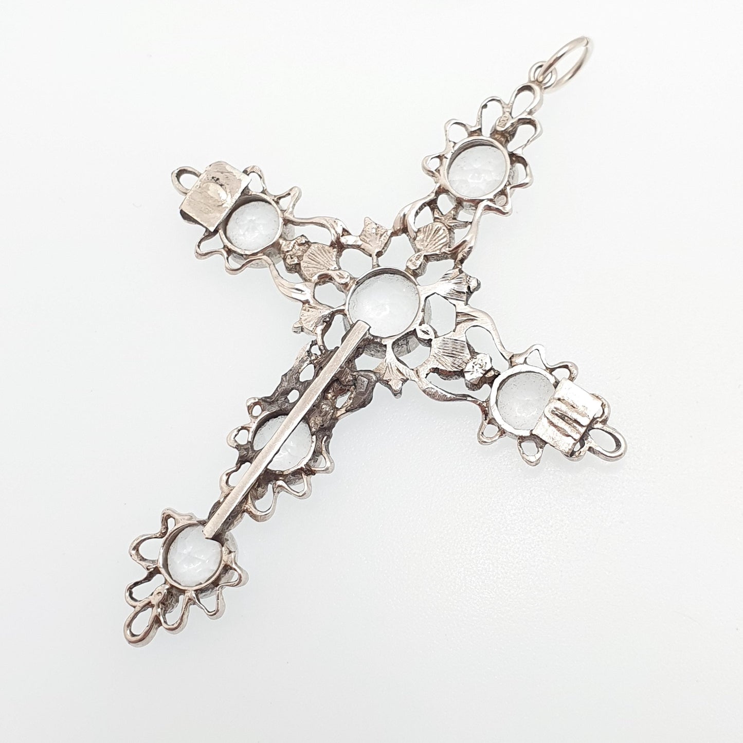 Antique Victorian Solid Silver Rock Crystal Crucifix Necklace Pendant Quartz Gemstone Very Large Big Jewelry Vintage Jewelry
