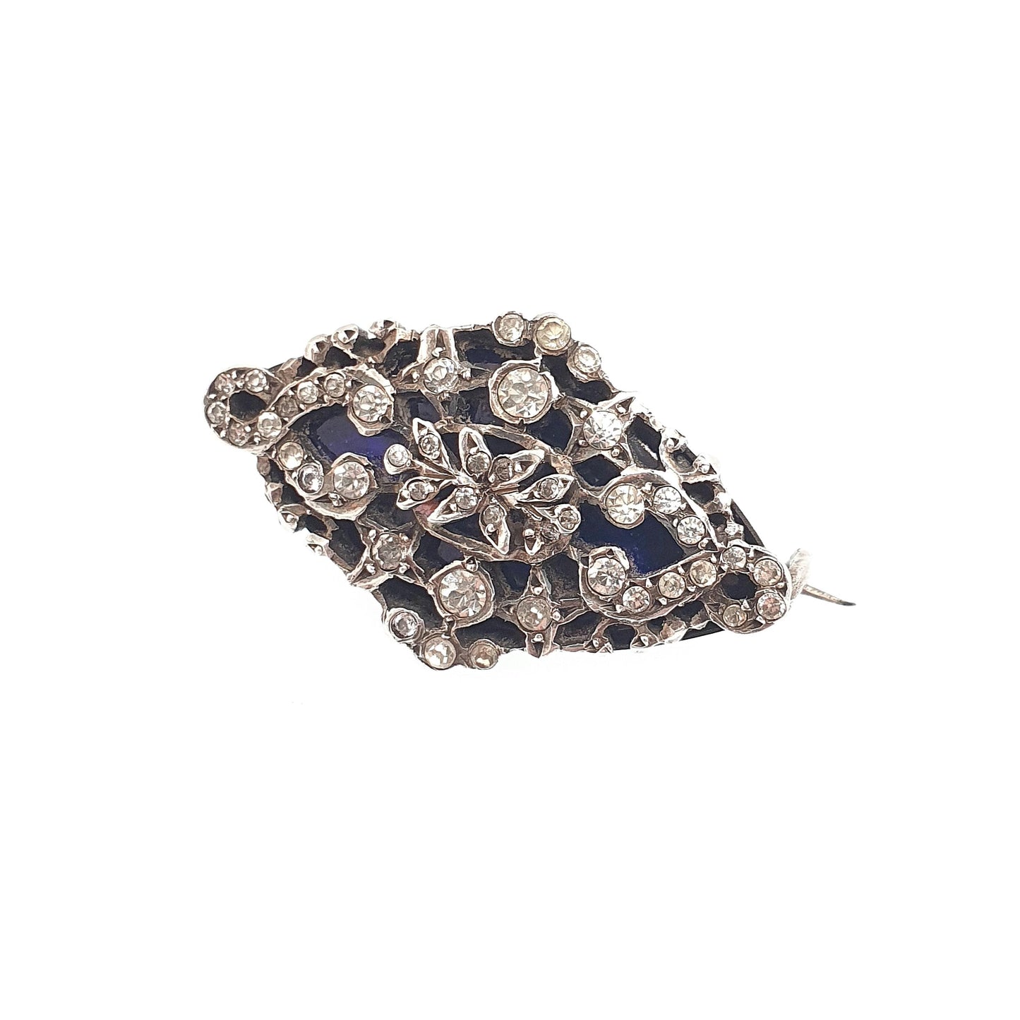 Antique Solid Silver Bristol Blue Glass Diamond Paste Brooch Victorian Georgian Revival Vintage 1800s Jewellery Jewelry