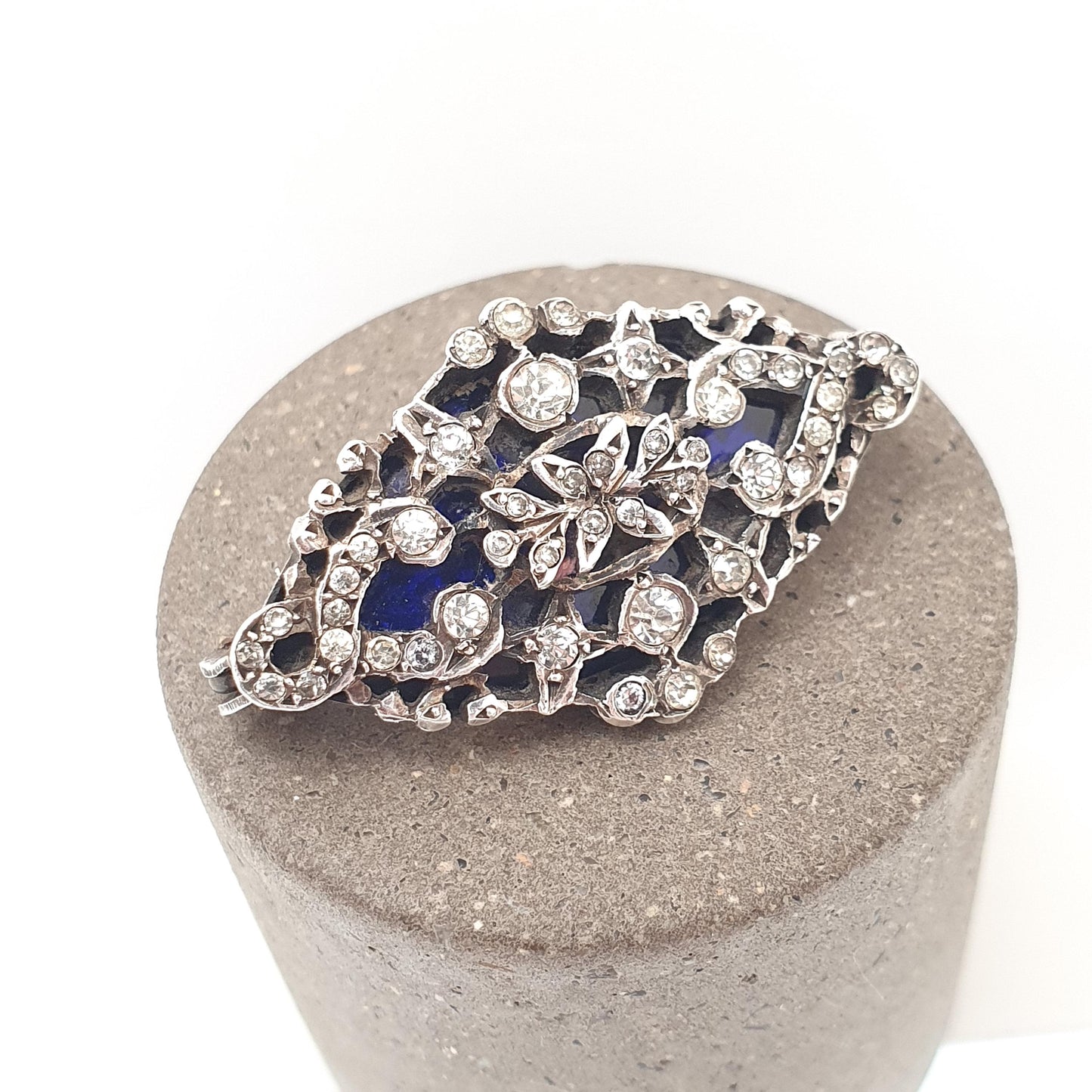 Antique Solid Silver Bristol Blue Glass Diamond Paste Brooch Victorian Georgian Revival Vintage 1800s Jewellery Jewelry