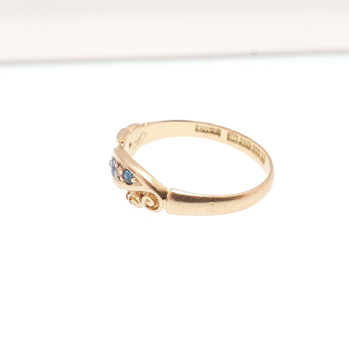 Antique 18ct Gold Sapphire & Diamond Ring Solid 18k 750 1905 Hallmark Five Gemstone Edwardian Vintage Jewelry Jewellery