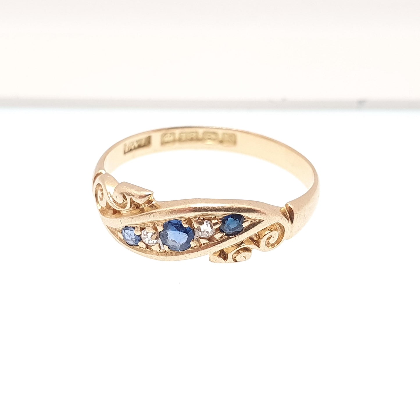Antique 18ct Gold Sapphire & Diamond Ring Solid 18k 750 1905 Hallmark Five Gemstone Edwardian Vintage Jewelry Jewellery
