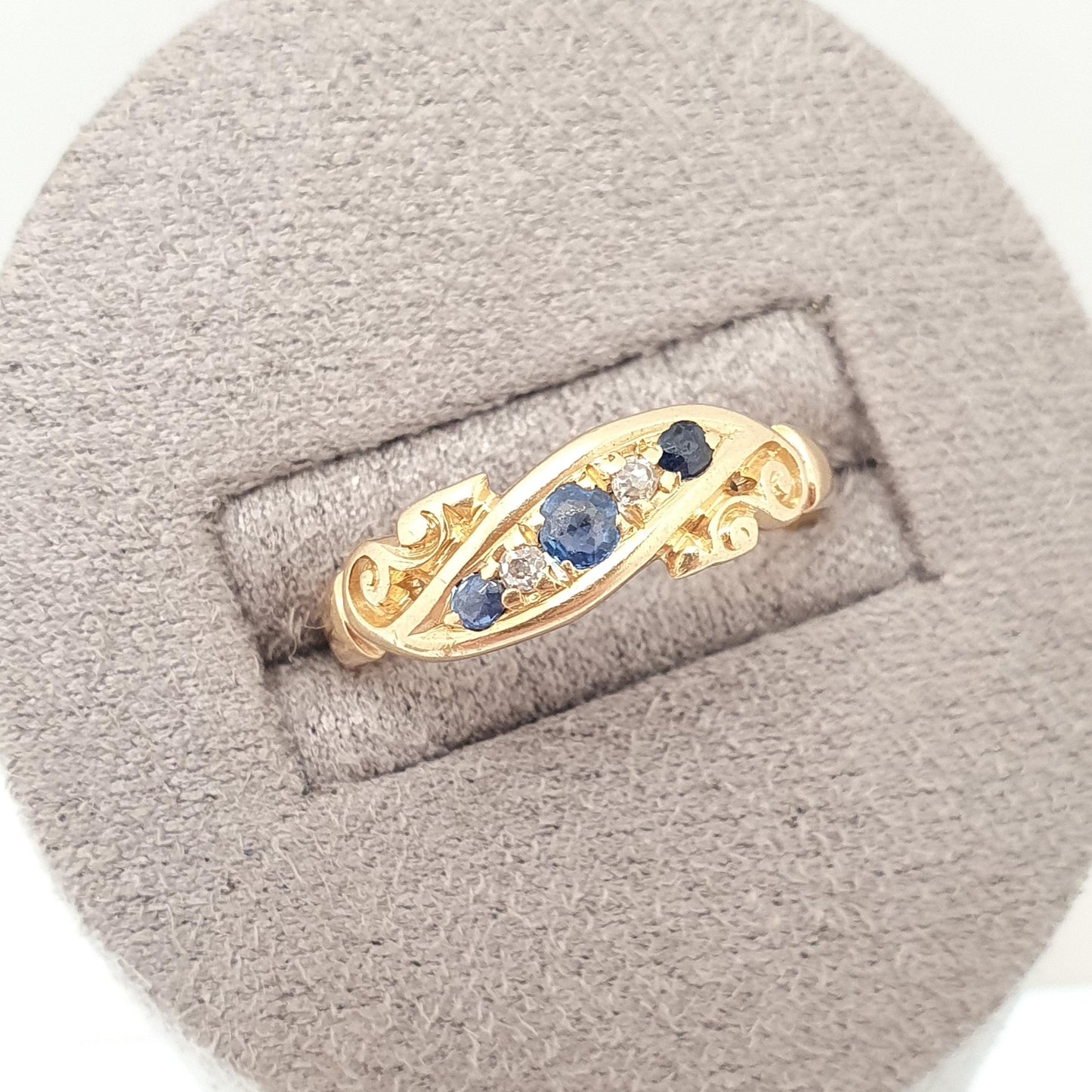 Antique 18ct Gold Sapphire & Diamond Ring Solid 18k 750 1905 Hallmark Five Gemstone Edwardian Vintage Jewelry Jewellery