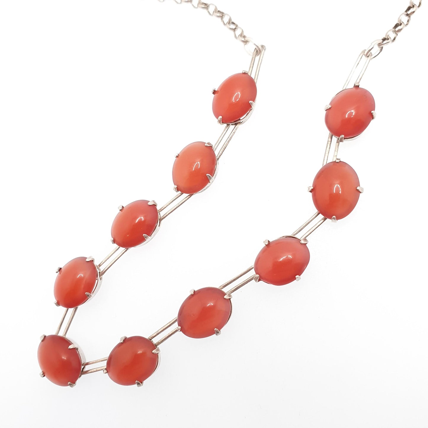 Antique Solid Silver Art Deco Necklace Faux Carnelian Riviera Oval Cut Vintage 1920s Womens Jewelry Jewellery