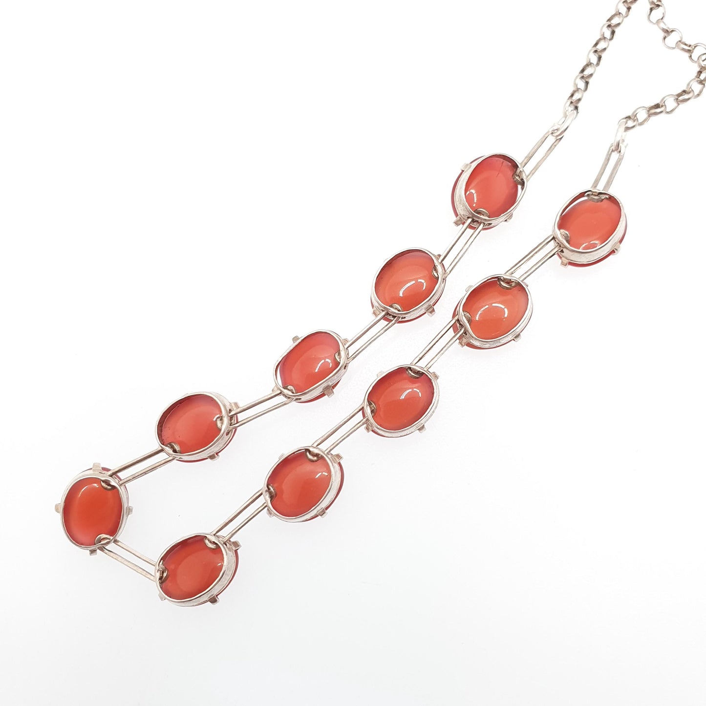 Antique Solid Silver Art Deco Necklace Faux Carnelian Riviera Oval Cut Vintage 1920s Womens Jewelry Jewellery