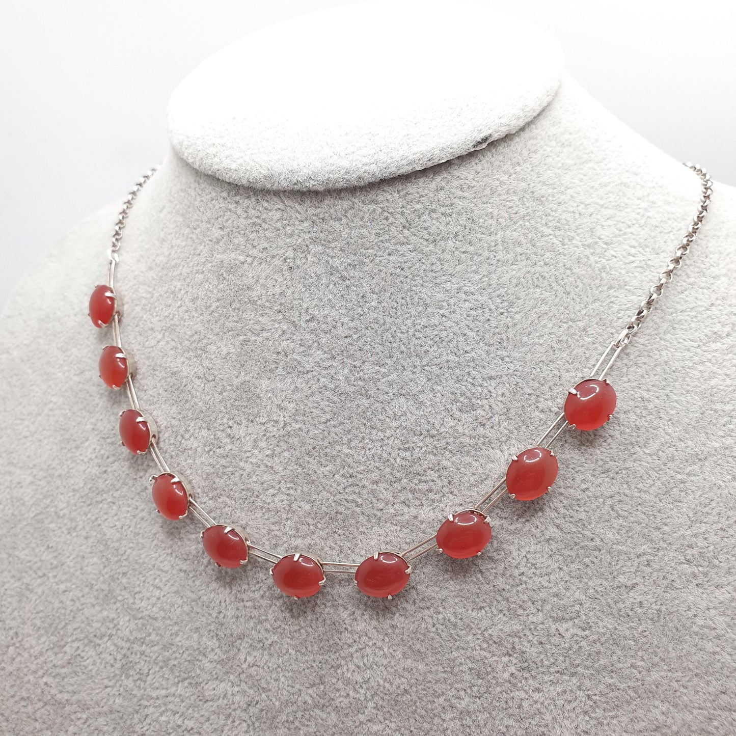 Antique Solid Silver Art Deco Necklace Faux Carnelian Riviera Oval Cut Vintage 1920s Womens Jewelry Jewellery