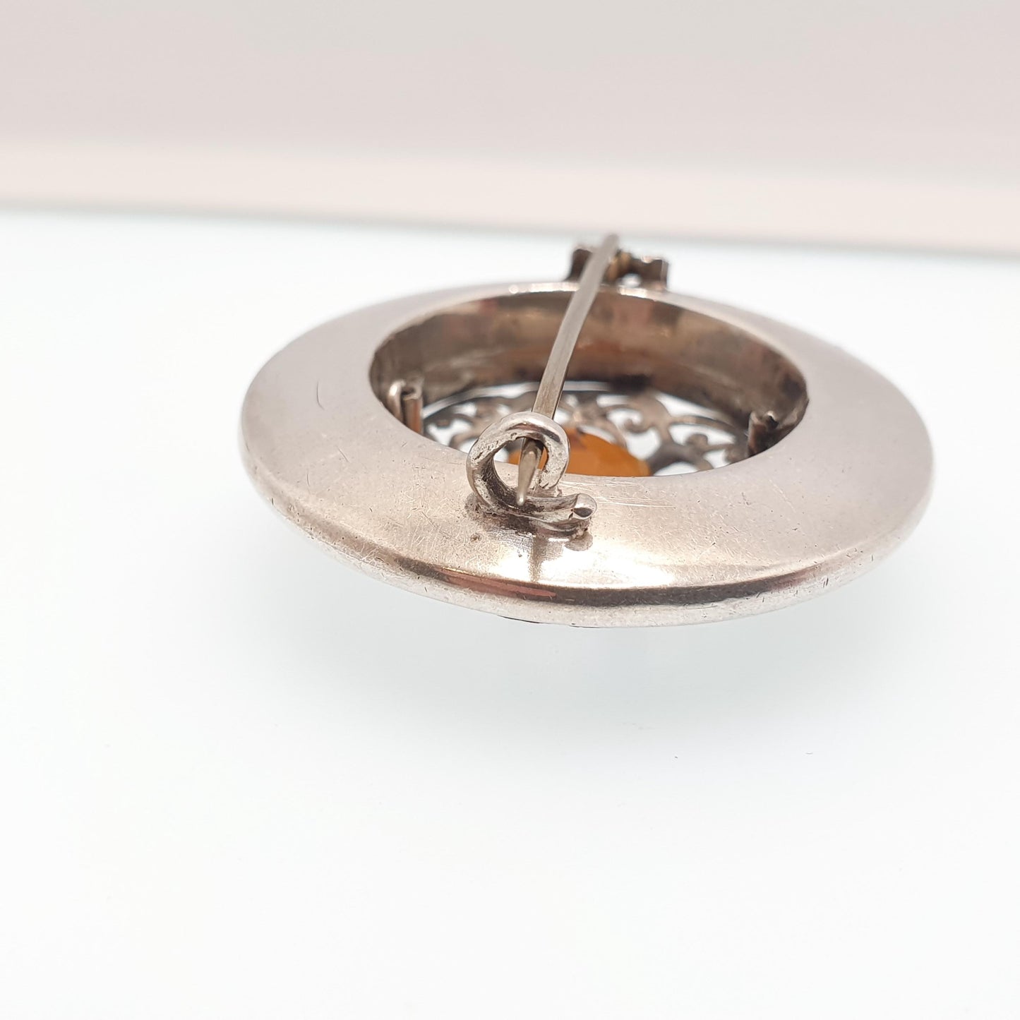 Antique Scottish Sterling Silver Citrine Brooch Pin Bloodstone Red  Jasper Victorian Gemstone Jewelry Jewellery Vintage