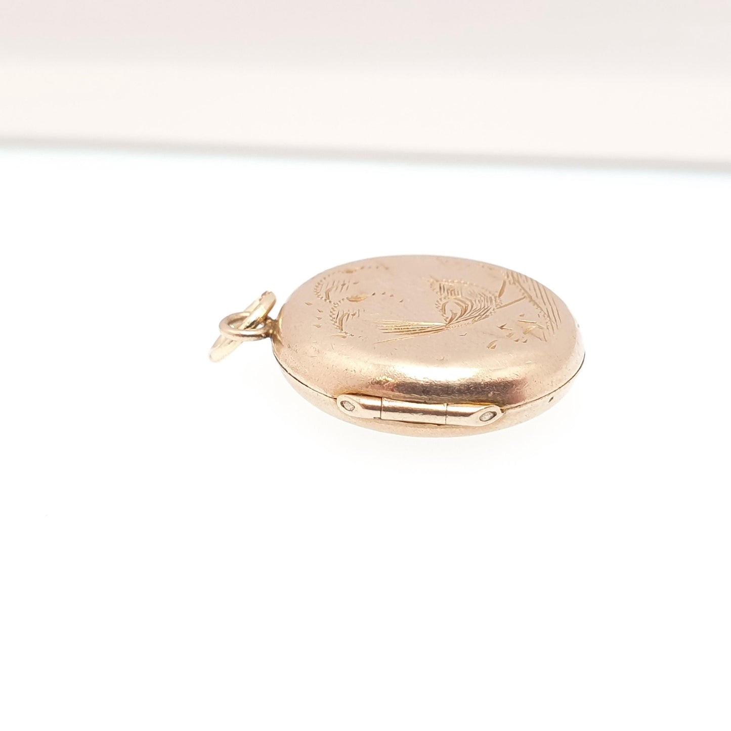 Antique 9ct Rose Gold Bird Locket Solid 9k 375 Small Round Circle Pendant Back & Front Necklace Jewelry Womens Jewellery