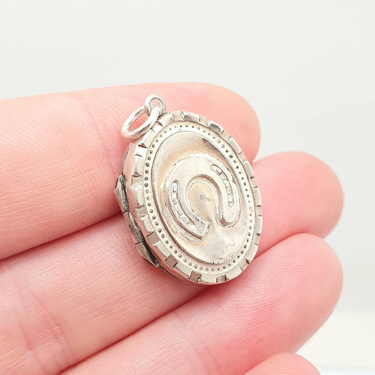 Antique Sterling Silver Horseshoe Locket Necklace Victorian Pendant 1885 Hallmarked Small Horse Riding Necklace Vintage Jewelry Jewellery