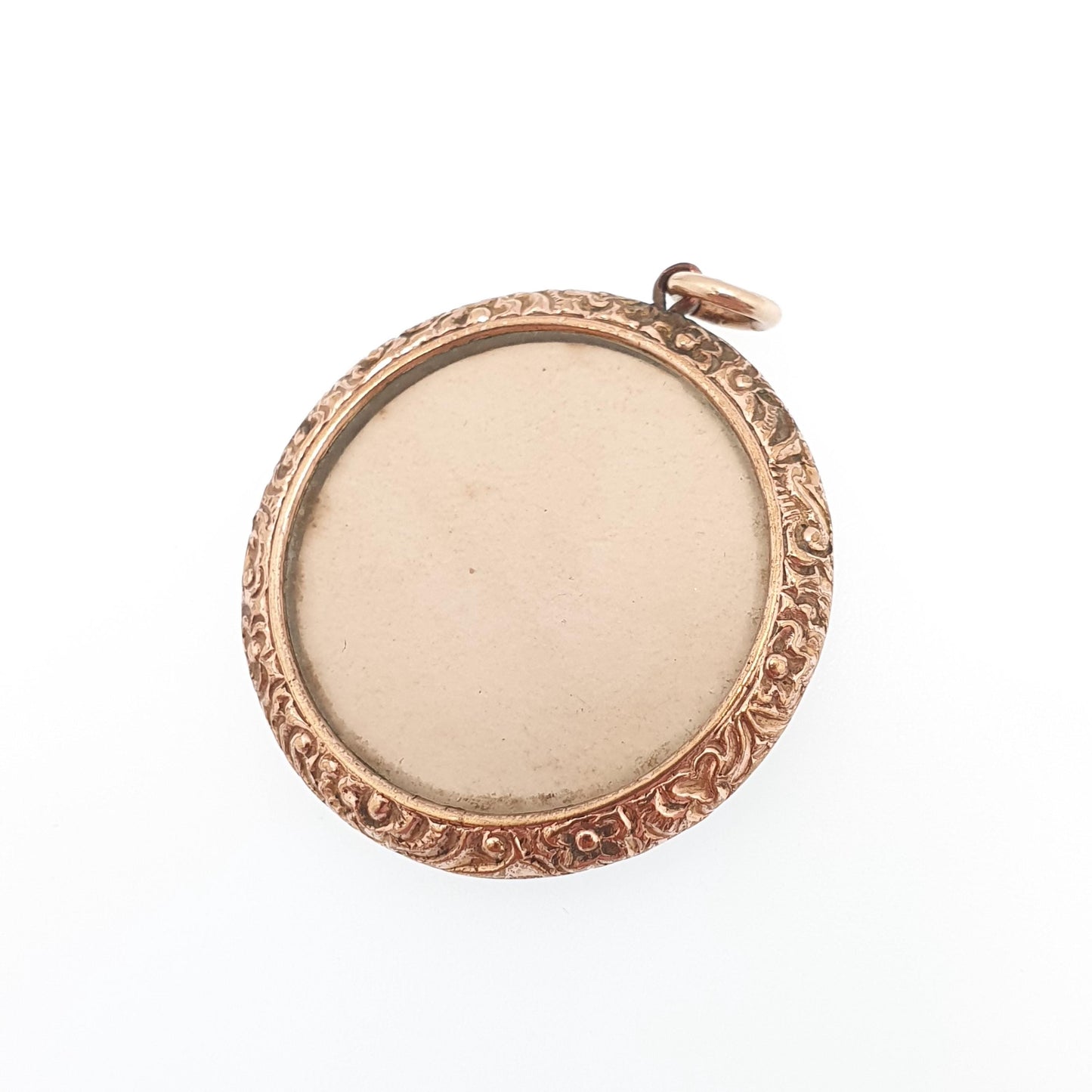 Antique Rolled Gold Victorian Locket Pendant Necklace Chased Border Round Circle Shape Vintage Gold Filled Womens Jewelry Jewellery