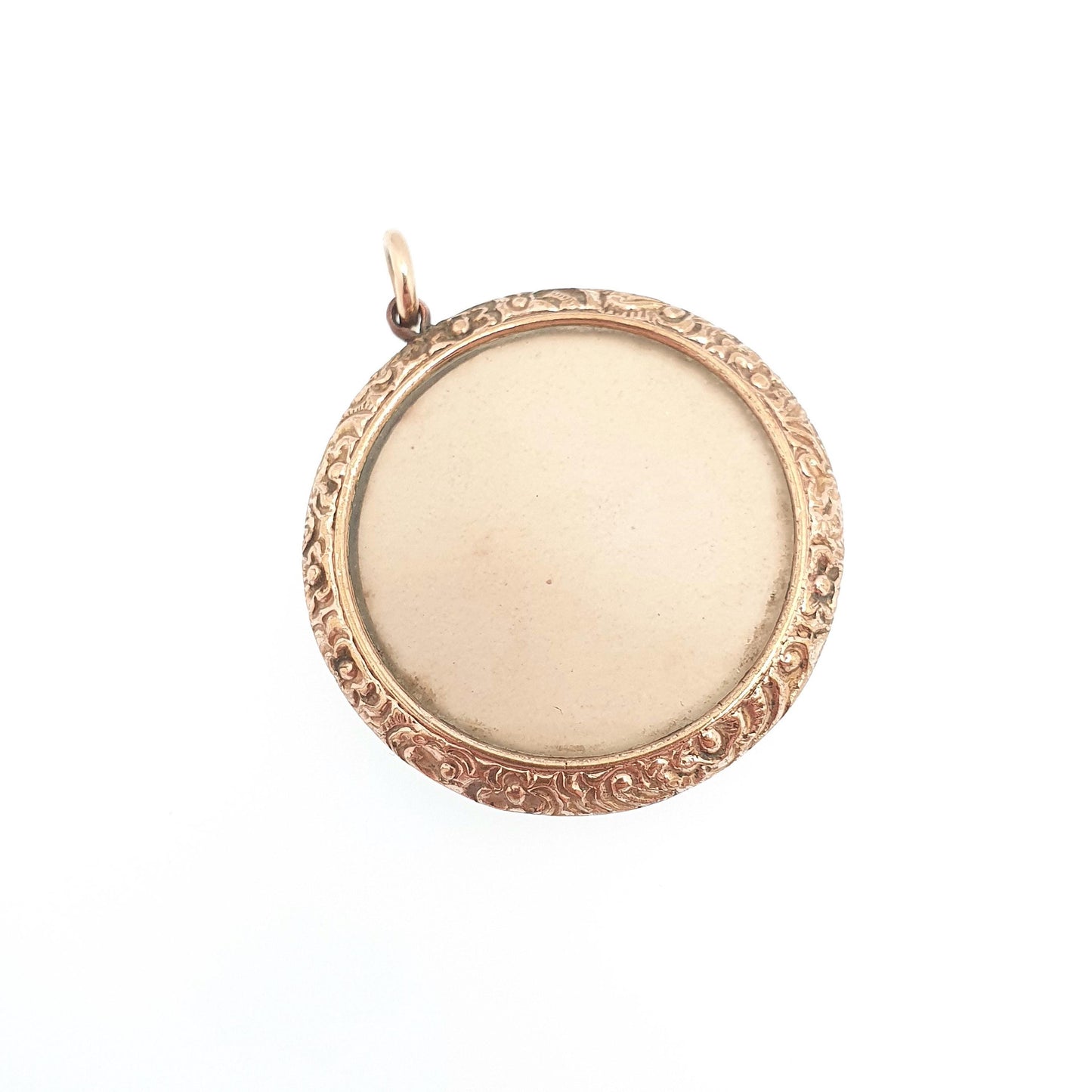 Antique Rolled Gold Victorian Locket Pendant Necklace Chased Border Round Circle Shape Vintage Gold Filled Womens Jewelry Jewellery