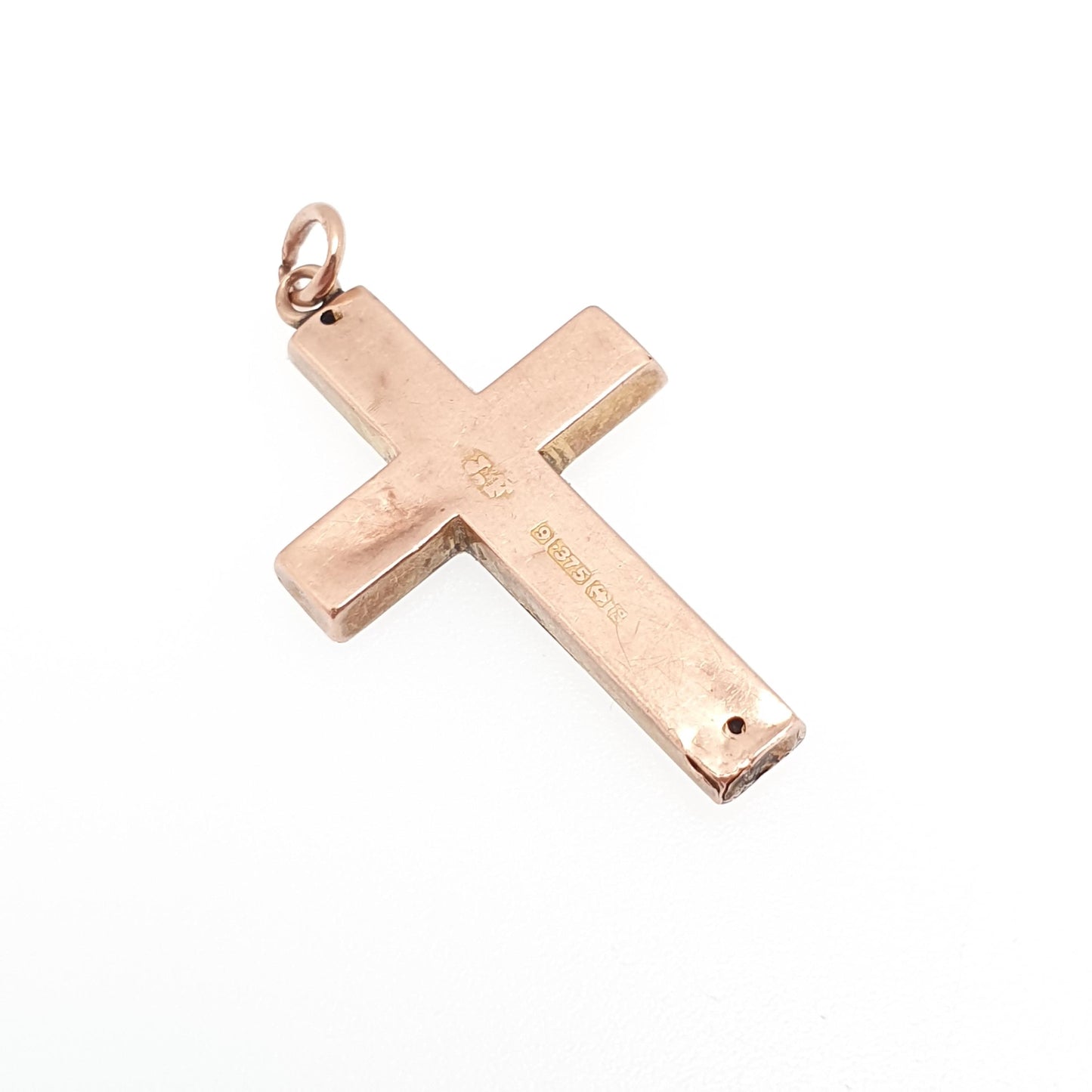 Antique 9ct 9k Rose Gold Jesus On The Cross Necklace Crucifix Pendant 1917 Hallmark Solid 9kt Vintage Womens Mens Jewellery Jewelry